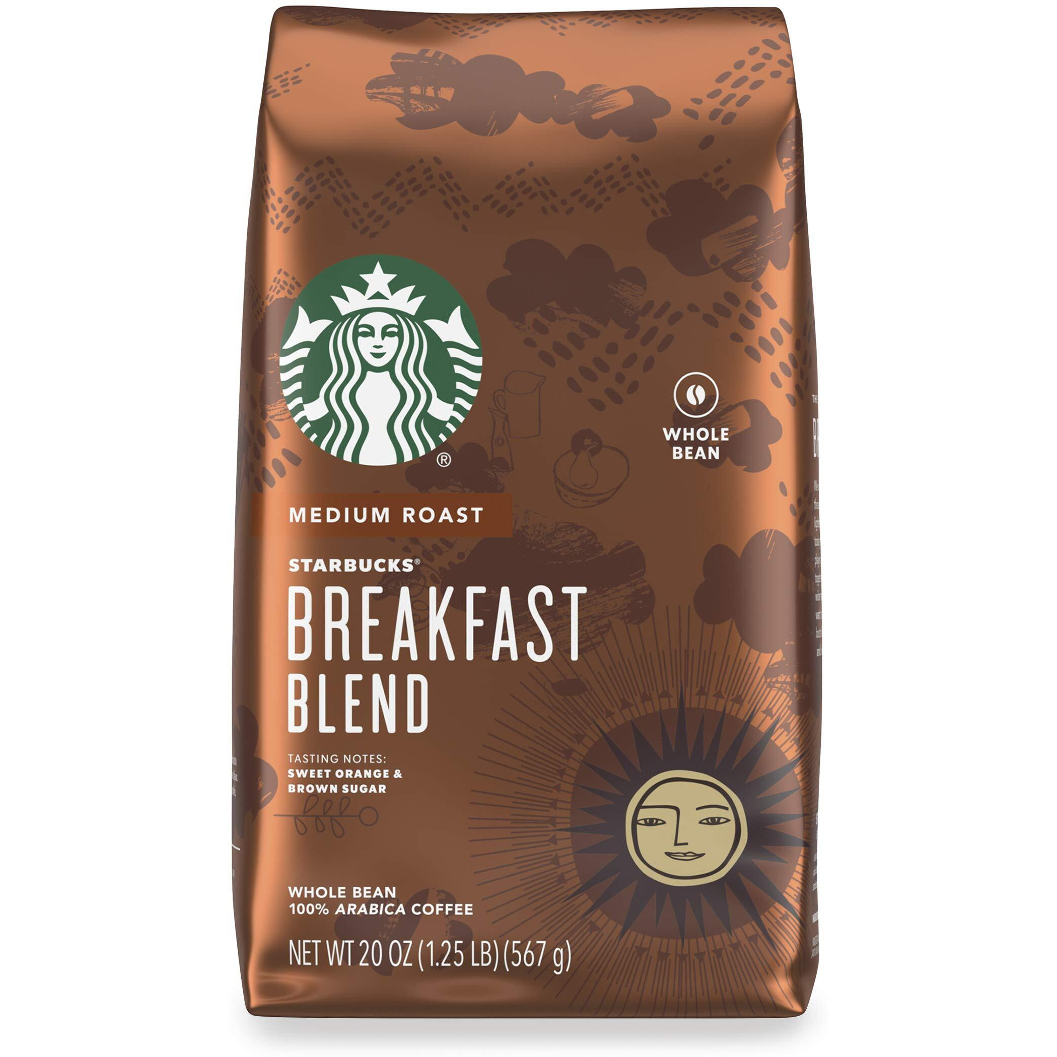 Starbucks Medium Roast Whole Bean Coffee - Breakfast Blend - 1 Bag (20 Oz.)