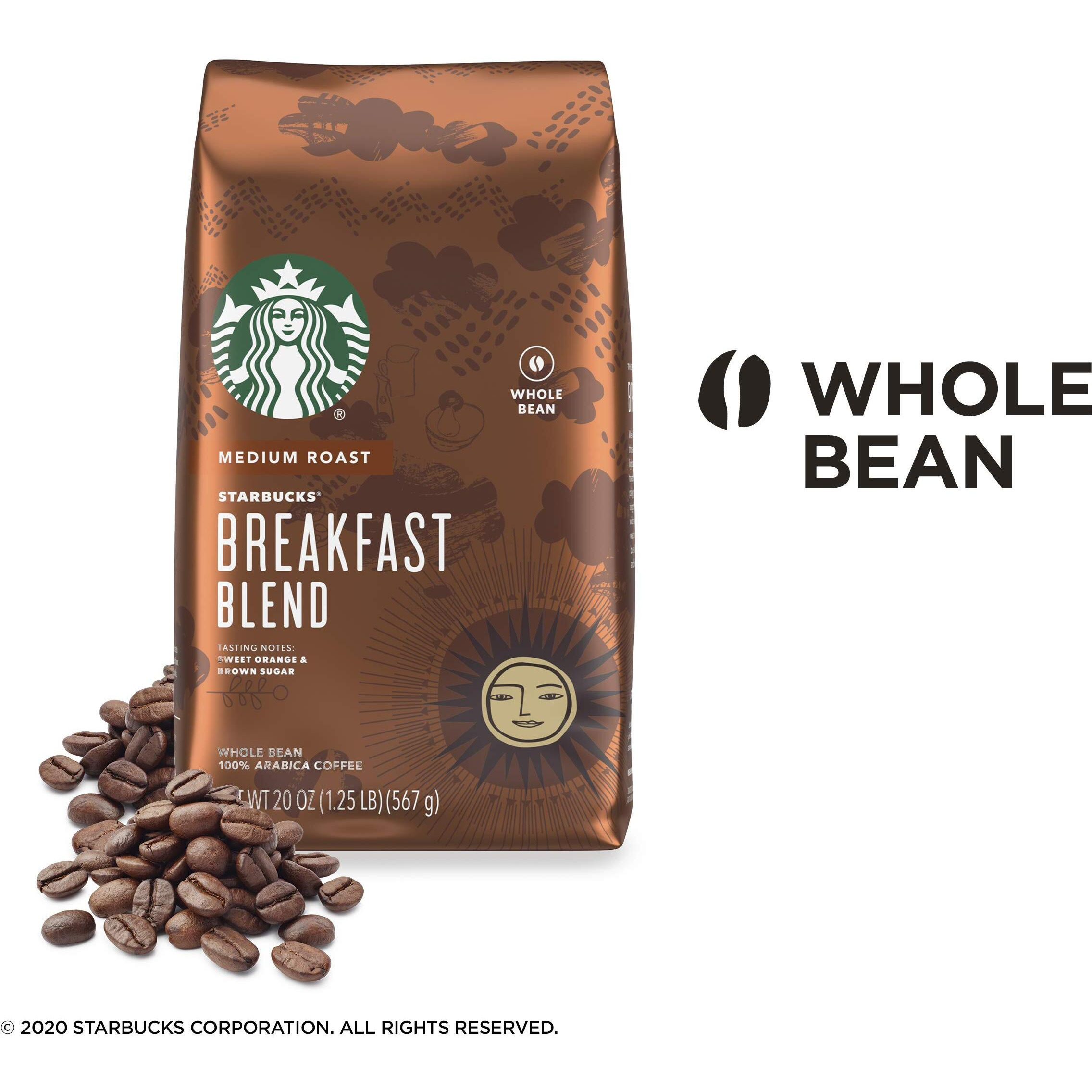 Starbucks Medium Roast Whole Bean Coffee - Breakfast Blend - 1 Bag (20 Oz.)