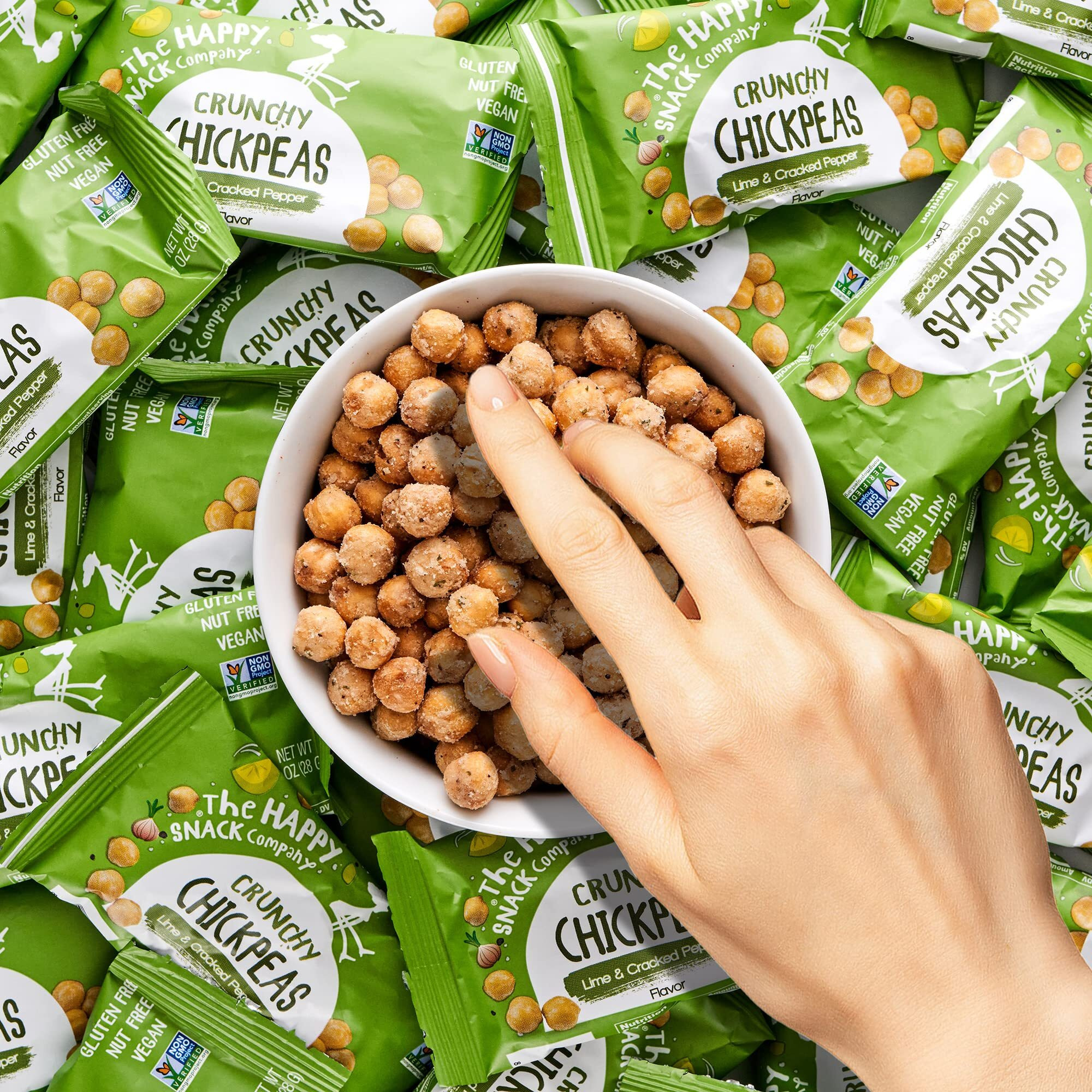 The Happy Snack Company Crunchy Chickpeas Lime & Cracked Pepper 24 X 1 Oz. 5G Plant Based Protein & 120 Cals. Gluten,Nut & Dairy Free, Non-Gmo And Vegan.