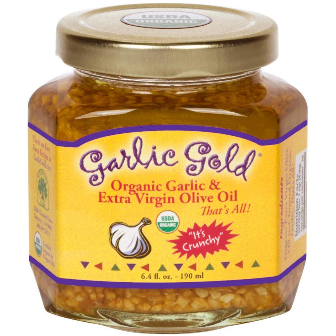 Garlic Gold Organic Toasted Garlic Granules In Extra Virgin Olive Oil, Crunchy Garlic In Olive Oil, Glass Jar 6.4 Oz