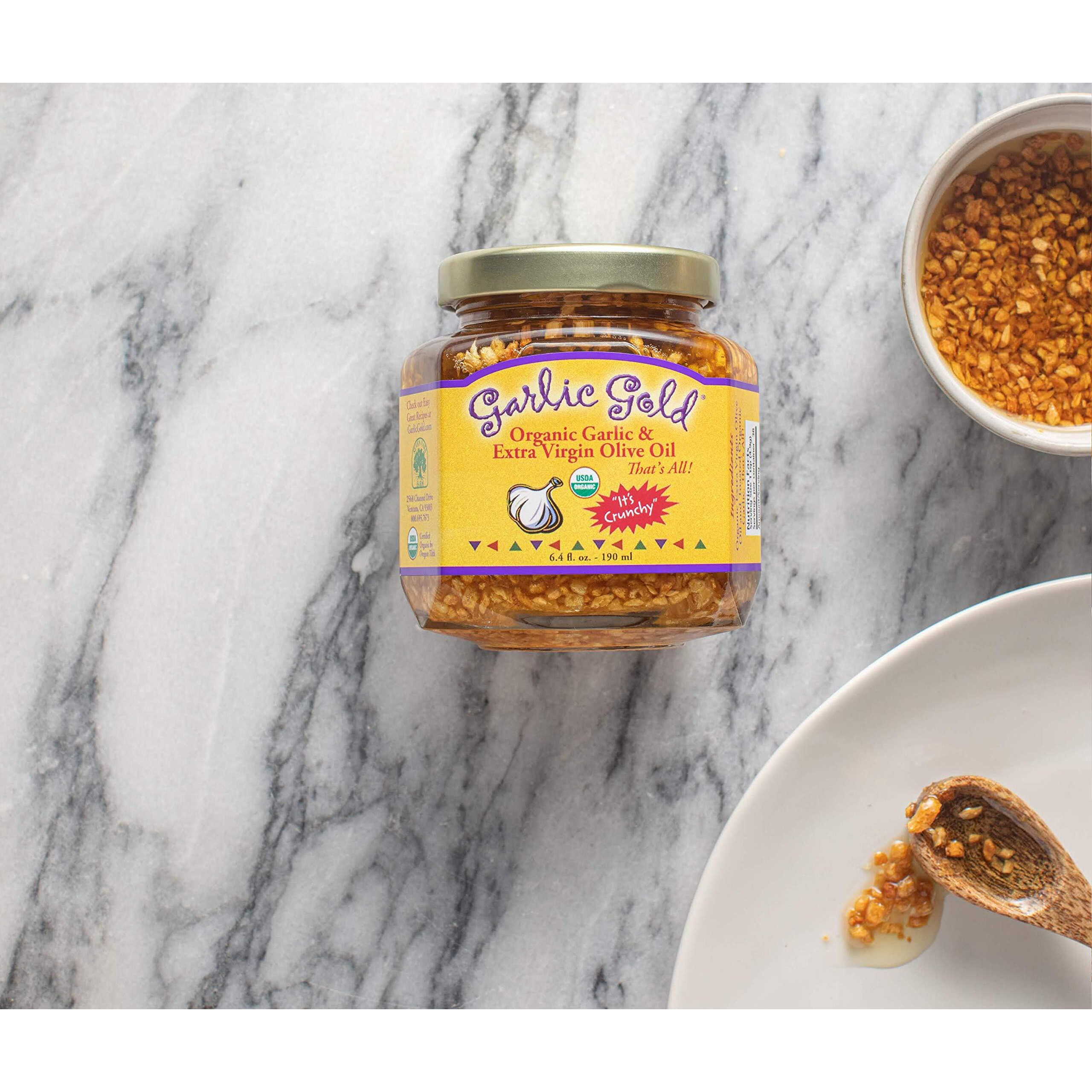Garlic Gold Organic Toasted Garlic Granules In Extra Virgin Olive Oil, Crunchy Garlic In Olive Oil, Glass Jar 6.4 Oz