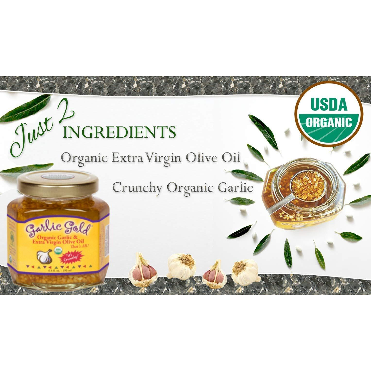 Garlic Gold Organic Toasted Garlic Granules In Extra Virgin Olive Oil, Crunchy Garlic In Olive Oil, Glass Jar 6.4 Oz