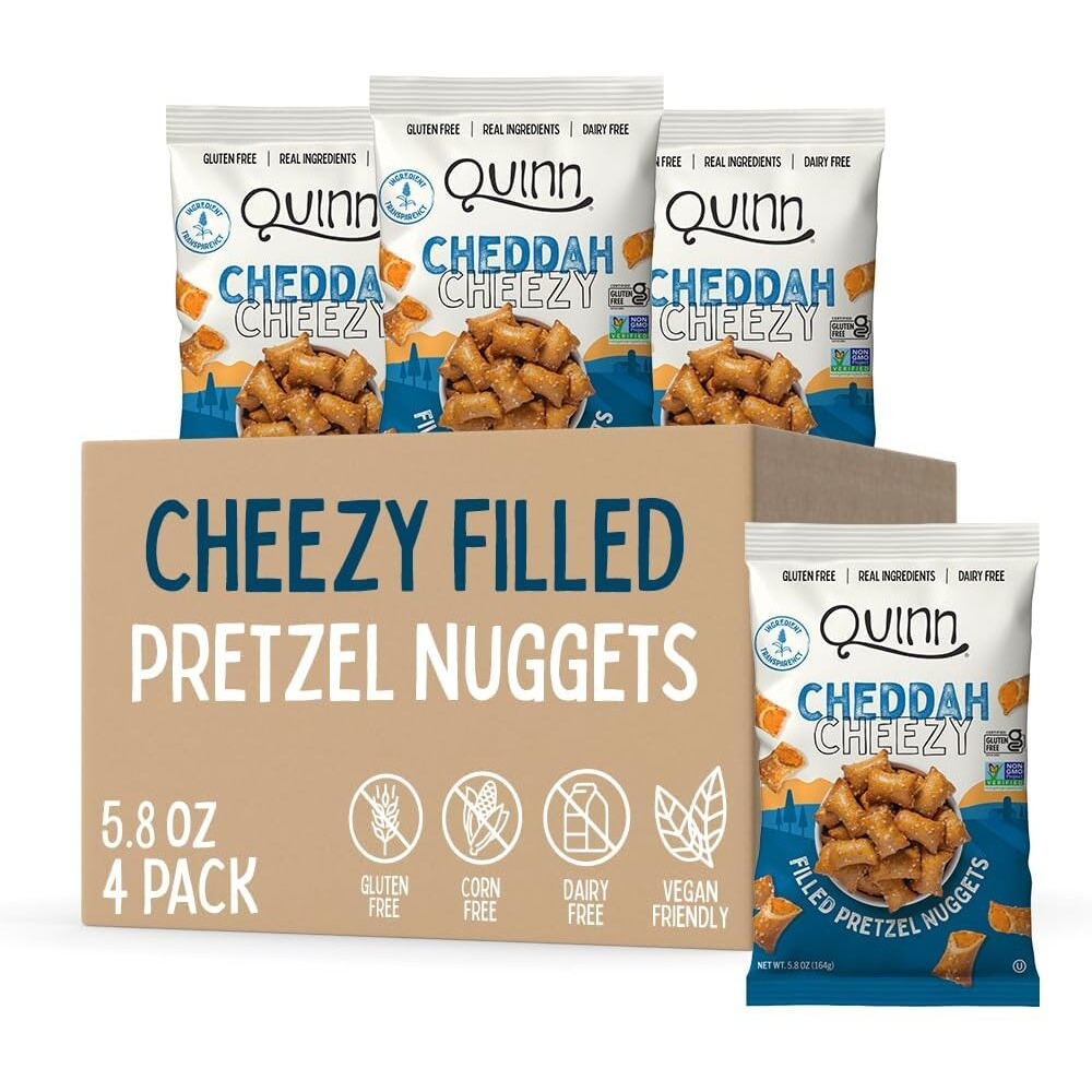 Quinn Cheddah Cheezy Filled Pretzel Nuggets - Made With Real Ingredients, Whole Grain Sorghum, Sea Salt, Vegan, Gluten Free, Dairy Free, Non-Gmo - 5.8 Oz (Pack Of 4)