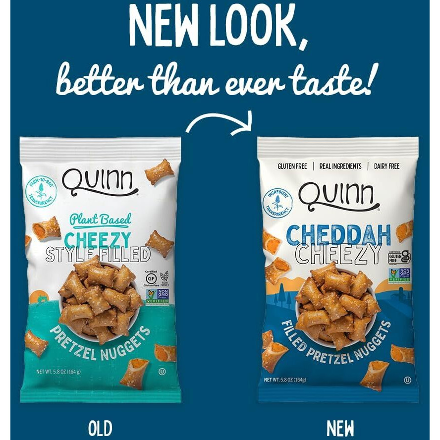 Quinn Cheddah Cheezy Filled Pretzel Nuggets - Made With Real Ingredients, Whole Grain Sorghum, Sea Salt, Vegan, Gluten Free, Dairy Free, Non-Gmo - 5.8 Oz (Pack Of 4)