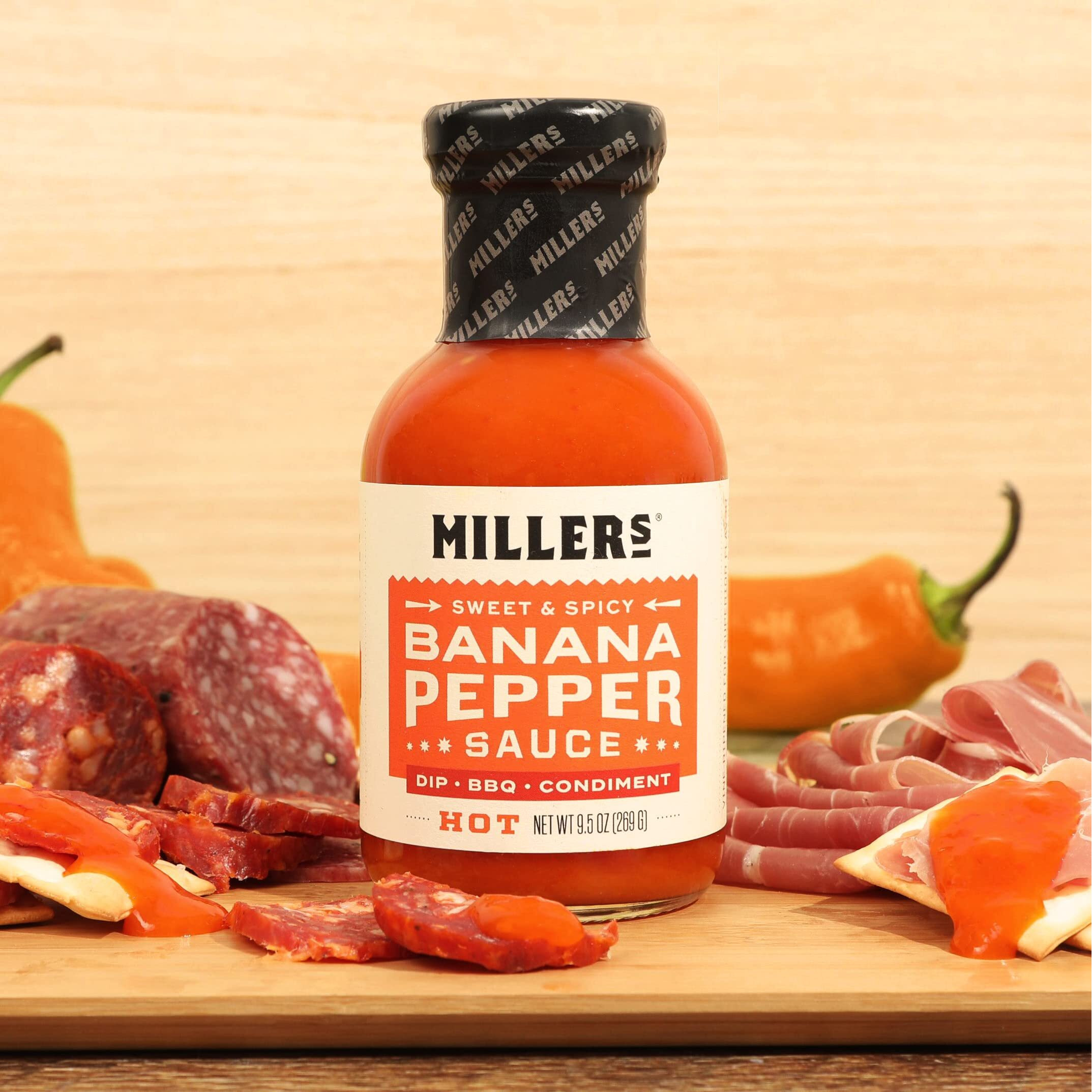 Miller's Banana Pepper Sauce Variety Pack - Includes Hot, Mild, Habanero Hot Sauce Set - Best Use For Chicken Wing, Burger, Sandwich, Mexican Dish Non-Gmo Project Verified, 9.5 Ounce (Pack Of 3)