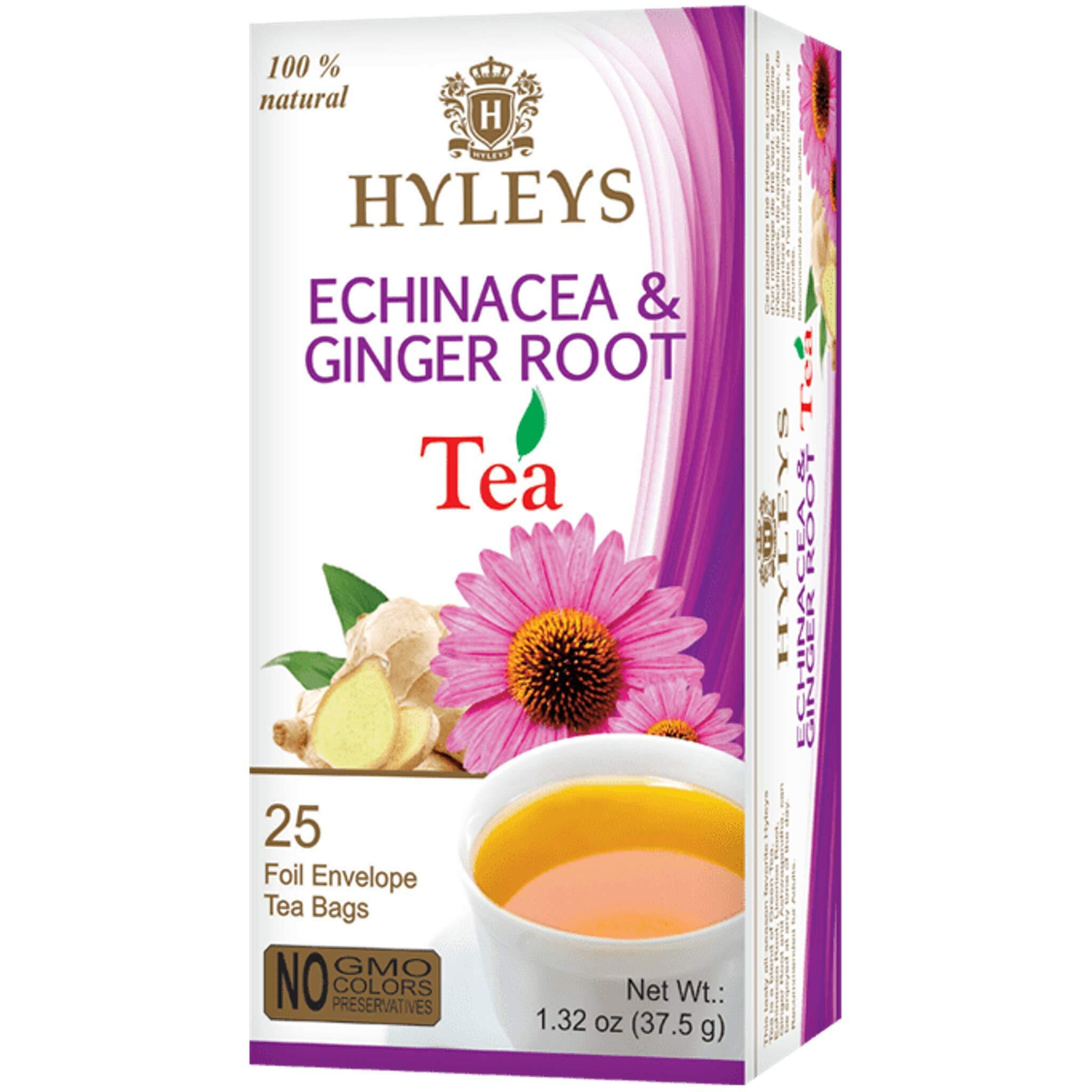 Hyleys Tea Natural Echinacea & Ginger Root Green Tea - 25 Tea Bags - (100% Natural, Sugar Free, Gluten Free And Non-Gmo)