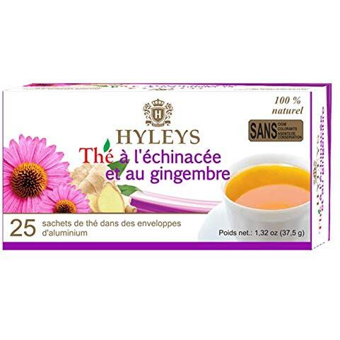 Hyleys Tea Natural Echinacea & Ginger Root Green Tea - 25 Tea Bags - (100% Natural, Sugar Free, Gluten Free And Non-Gmo)