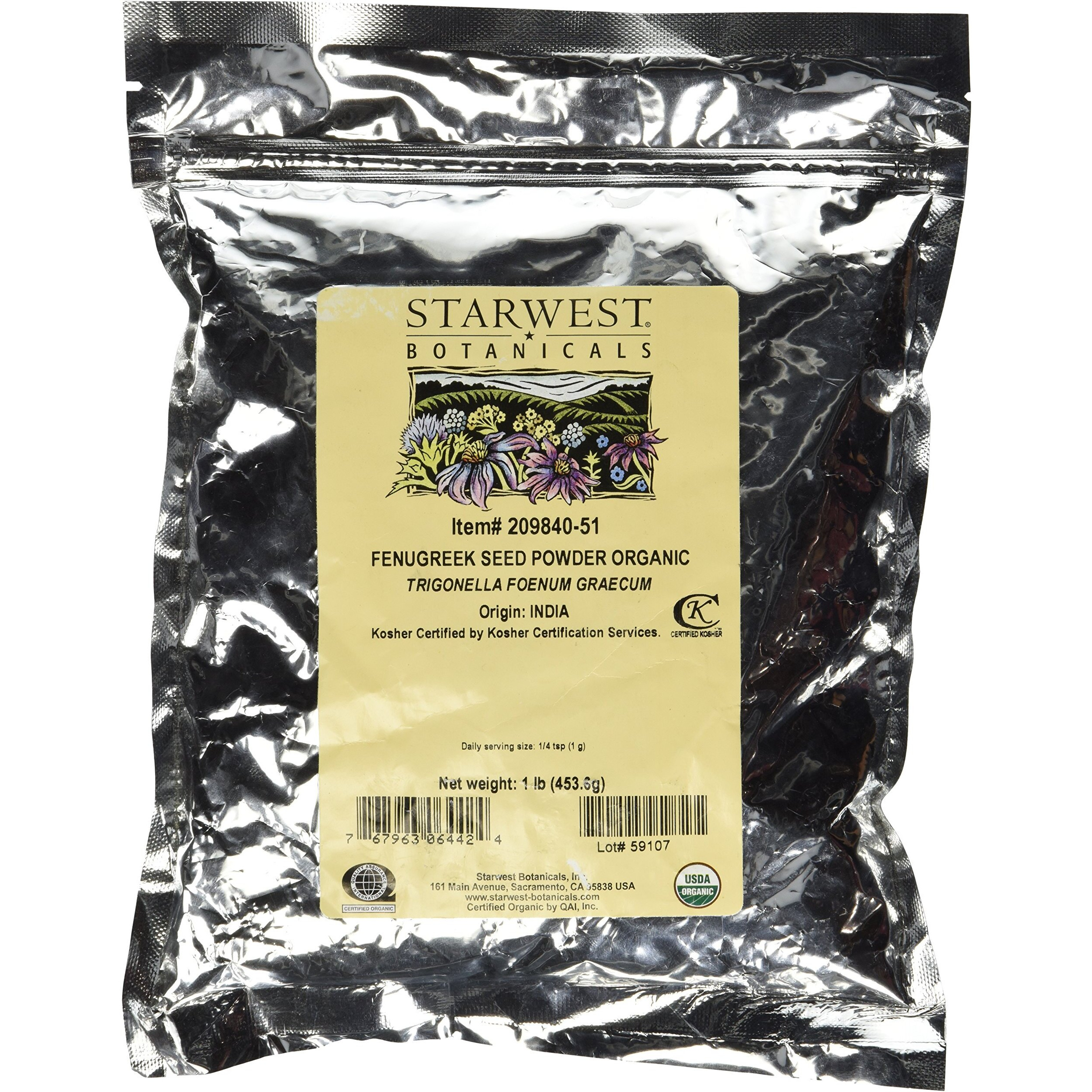 Starwest Botanicals Organic Fenugreek Seed Powder, 1 Pound