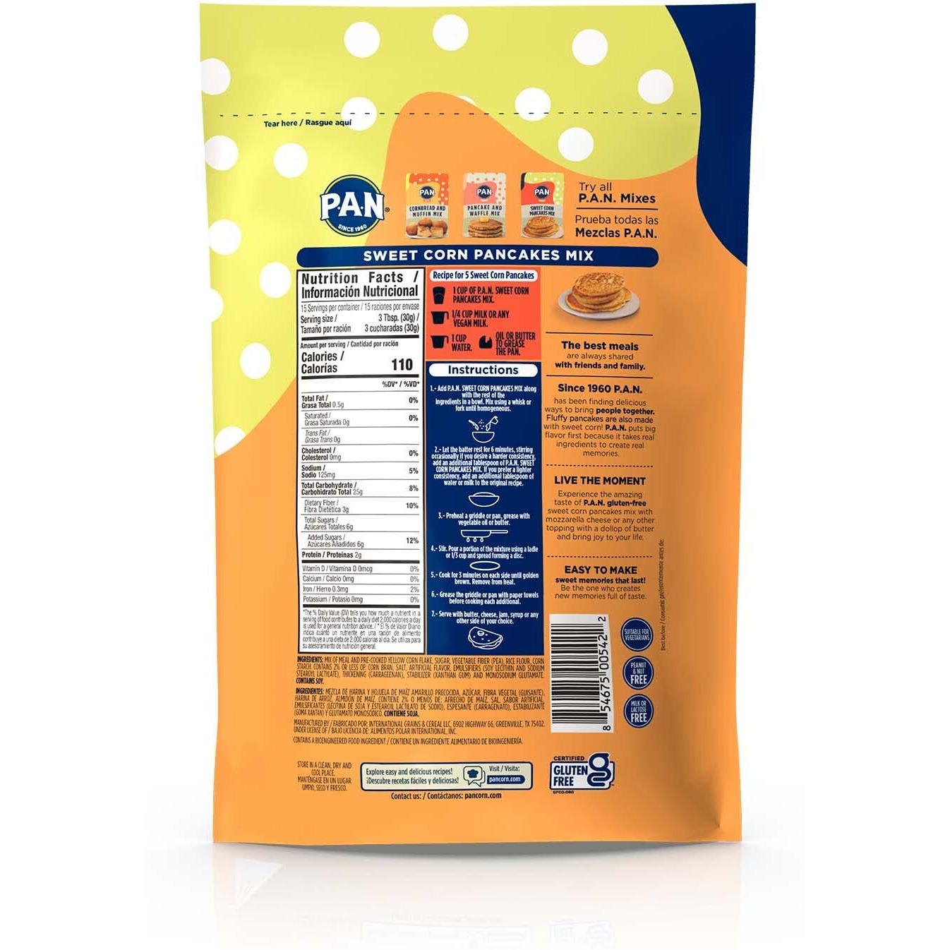 P.A.N Sweet Corn Pancakes Mix - Gluten Free Easy To Prepare 1 Lb (Pack Of 6)