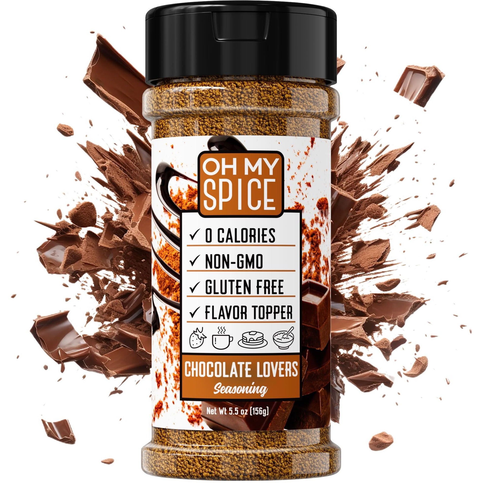 Chocolate Powder Ice Cream Topping - Gluten Free Cocoa Powder For Coffee, Pudding, Fruit, Dessert & Pancake Mix - Low Carb, Calorie & Sodium Popcorn Seasoning Salt. Keto Cacao Powder Flavor 5.5Oz