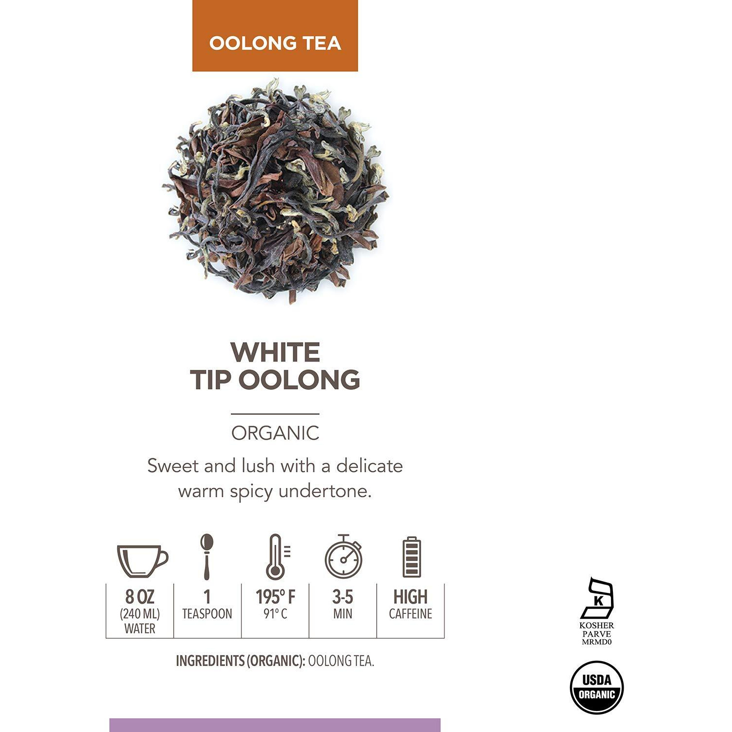 Teabloom Organic White Tip Oolong Loose Leaf Tea, Sweet And Lush With A Delicate Warm Spicy Undertone, Usda Organic, 3.53 Oz. /100 G Canister Makes 35-50 Cups