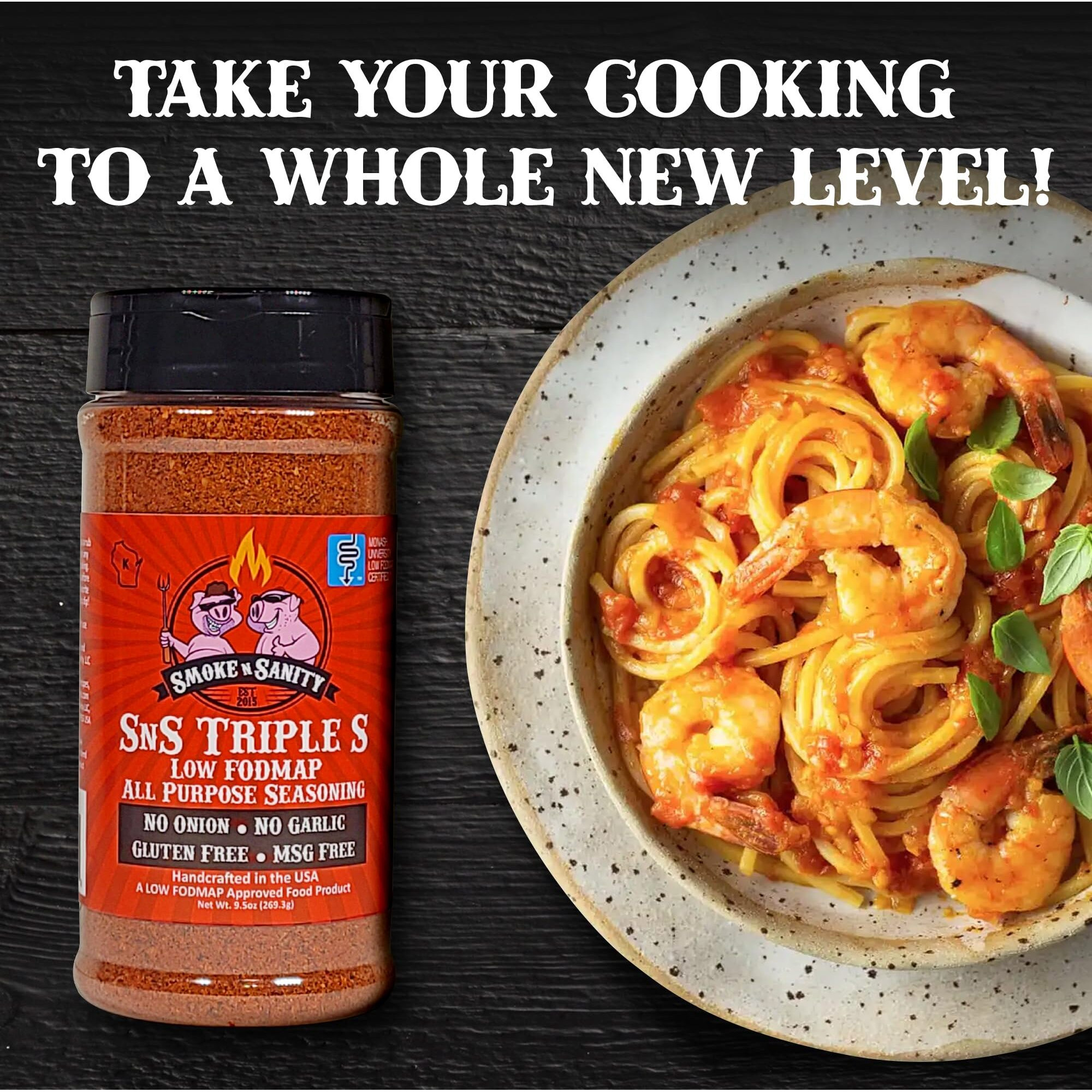 Smoke N Sanity Sns Triple S Certified Low Fodmap All Purpose Seasoning - Low Fodmap Foods - Contains No Garlic, No Onion - Gluten Free And Dairy Free (4.5 Oz Shaker)