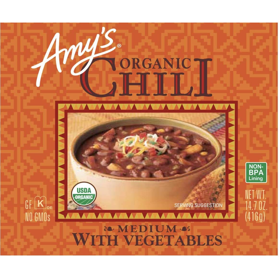 Amy's, Chili, Gluten Free, Vegetarian, Vegetable, Organic, Medium Spice, Jalapeo Pepper, 14.7 Oz, Pack Of 6