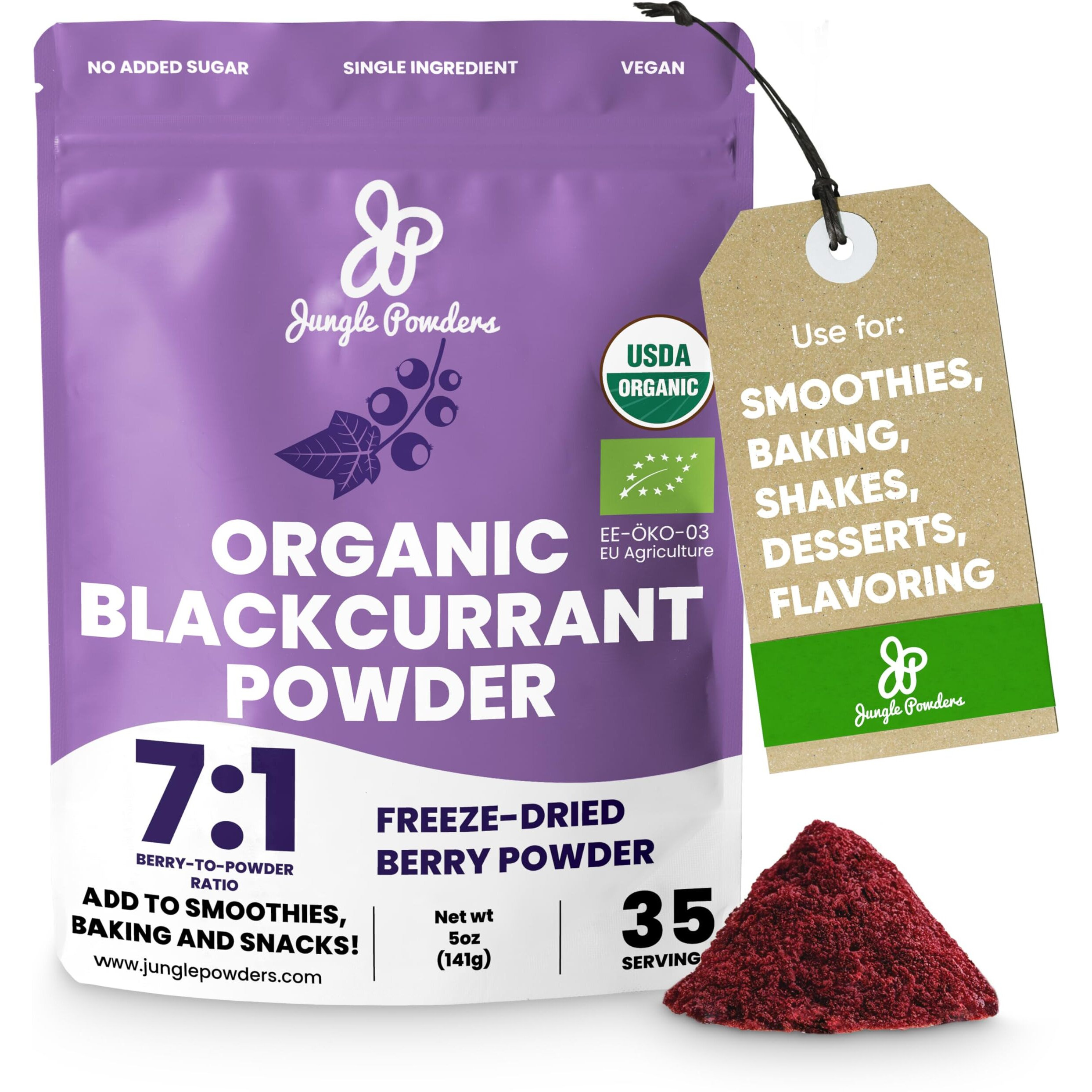 Jungle Powders Black Currant Powder Organic 5 Ounce Bag, Freeze Dried Currants Fruit Black Current Tea Juice, Blackcurrant Extract For Smoothies, Baking, Flavoring And Smoothies