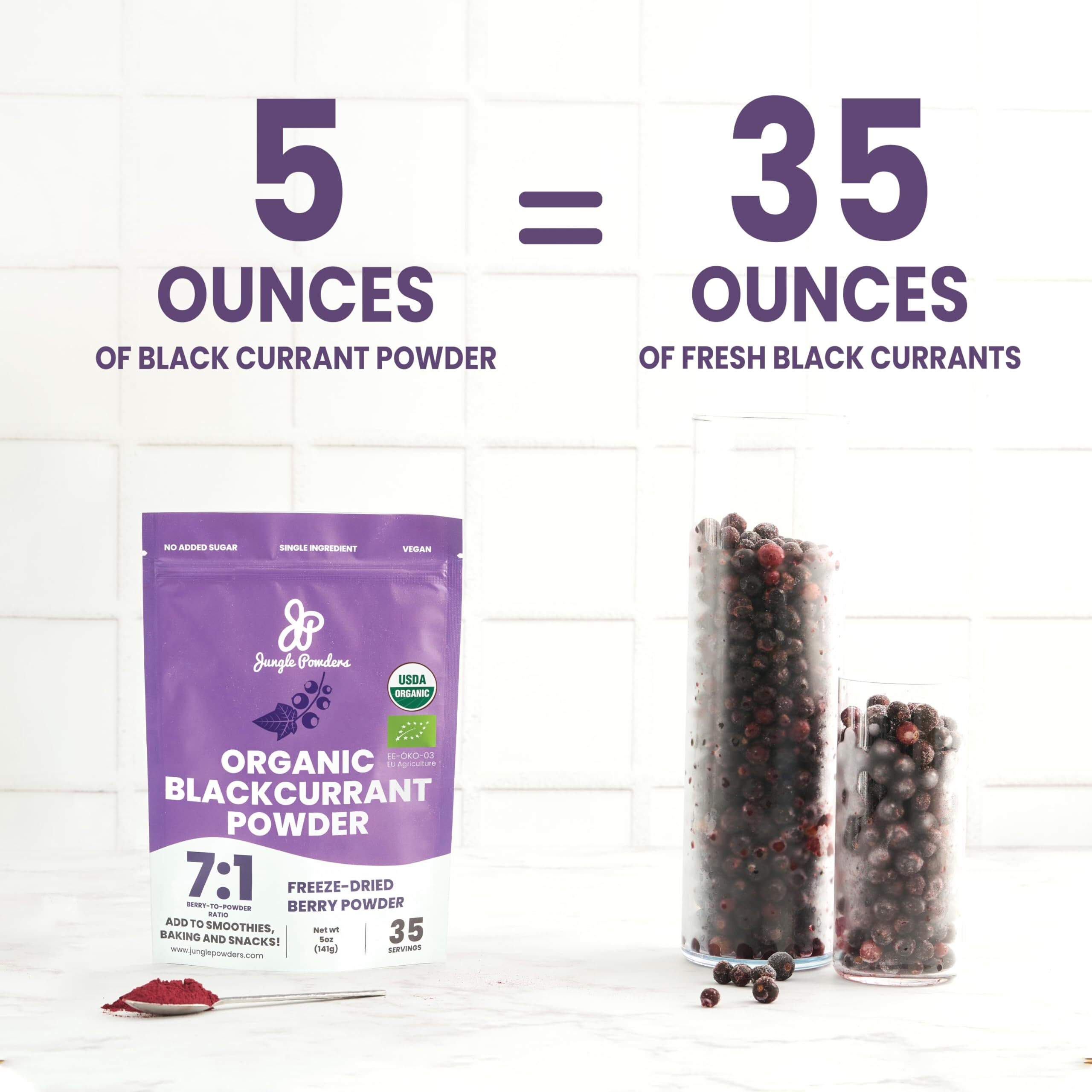 Jungle Powders Black Currant Powder Organic 5 Ounce Bag, Freeze Dried Currants Fruit Black Current Tea Juice, Blackcurrant Extract For Smoothies, Baking, Flavoring And Smoothies