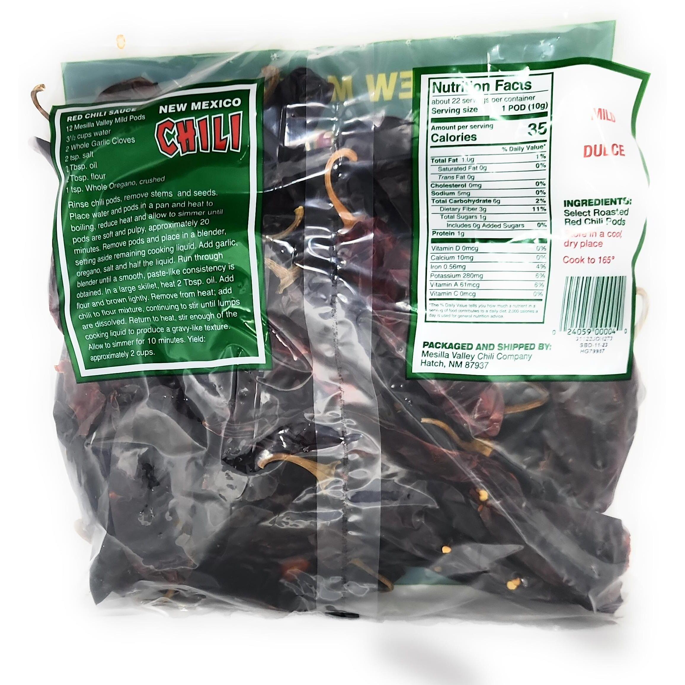 Barker's Dried Red Chili Pods, 8 Ounces - Mild - Grown In World Famous Chili Region Hatch, Nm - No Preservatives, Usa Product
