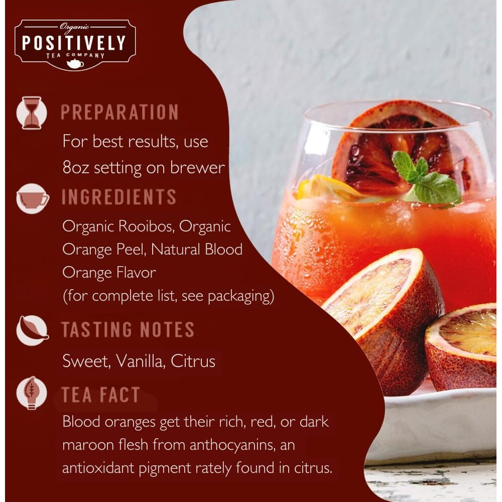 Organic Positively Tea Company, Blood Orange Vanilla Rooibos Tea, K-Cup Compatible, 24 Pods