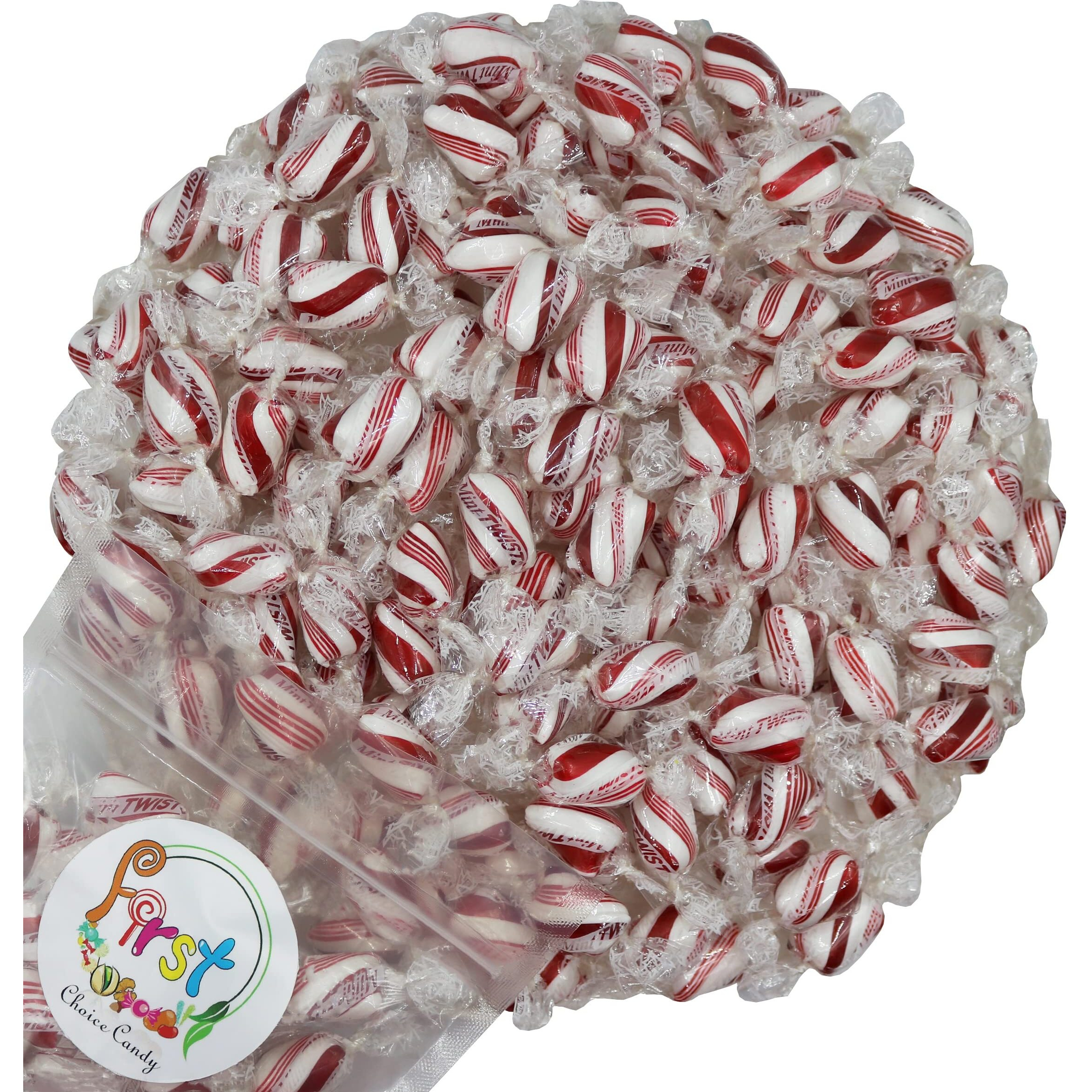 Firstchoicecandy Hard Candy Twists, All Flavor Individually Wrapped Twist Hard Candy (Red And White Mint Twist, 2 Pound)