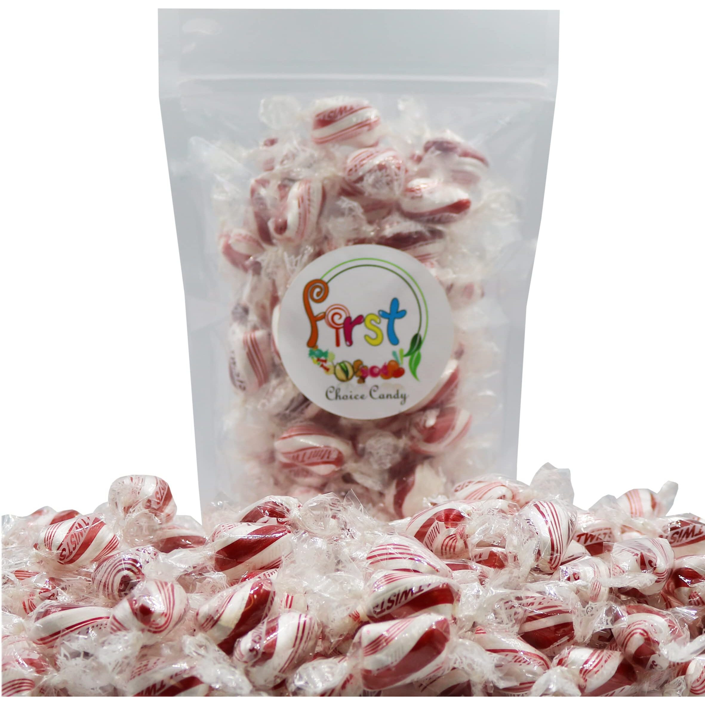 Firstchoicecandy Hard Candy Twists, All Flavor Individually Wrapped Twist Hard Candy (Red And White Mint Twist, 2 Pound)