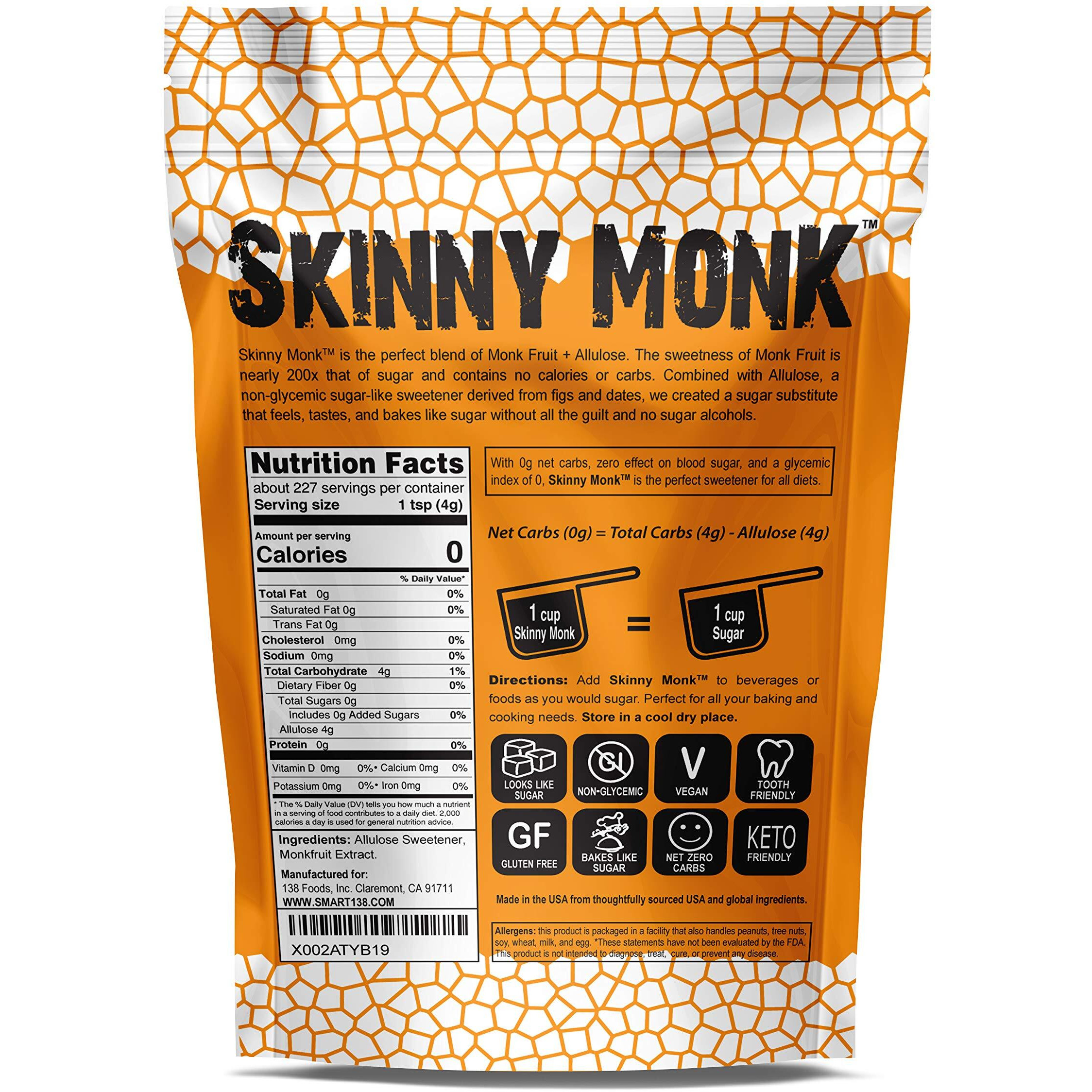 Skinny Monk - Allulose Sweetener W/Monkfruit, 11 Sugar Substitute, Keto Friendly, Zero Net Carbs, Non-Glycemic(Granular, 32Oz)