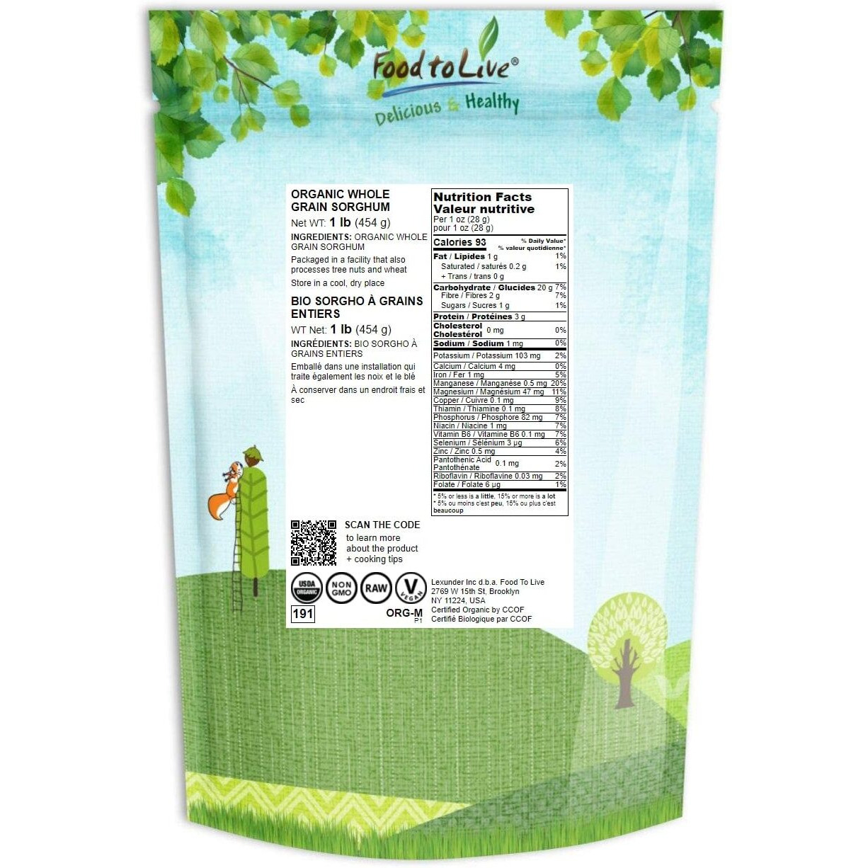 Food To Live Organic Whole Grain Sorghum, 1 Pound - Non-Gmo White Groats. Raw Milo Seeds. Vegan, Bulk Broom-Corn. Durra Is Great For Making Flour And Popped Jowar Dhani