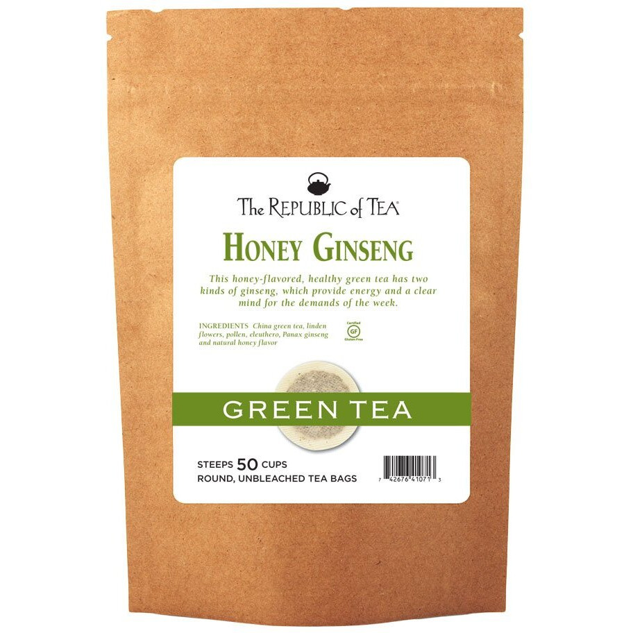 The Republic Of Tea Honey Ginseng Green Tea, 50 Tea Bags, Relaxing Chinese Green Tea Gourmet Blend