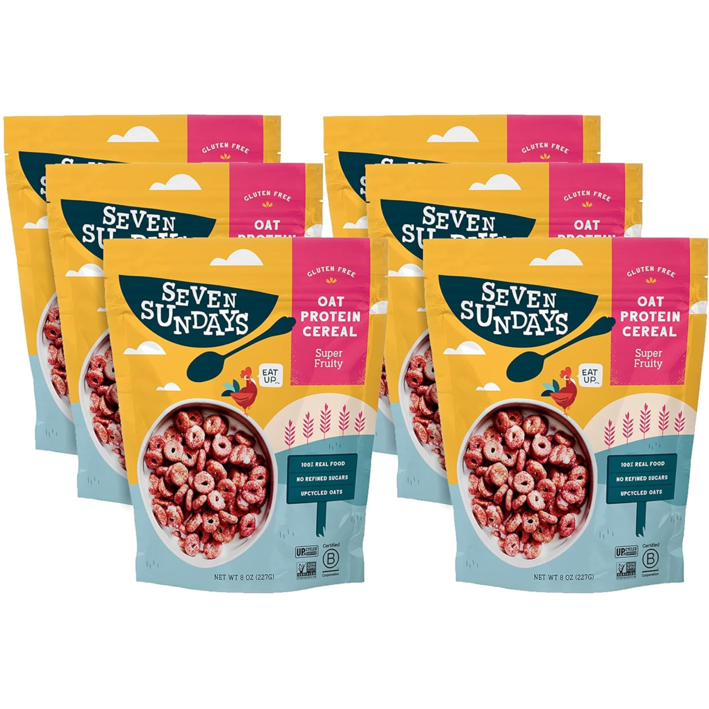 Seven Sundays Oat Protein Cereal, Super Fruity, 8 Oz Bag (Pack Of 6), Gluten Free, 5G Upcycled Protein, 0G Refined Sugar, Crunchy Sweet Snack