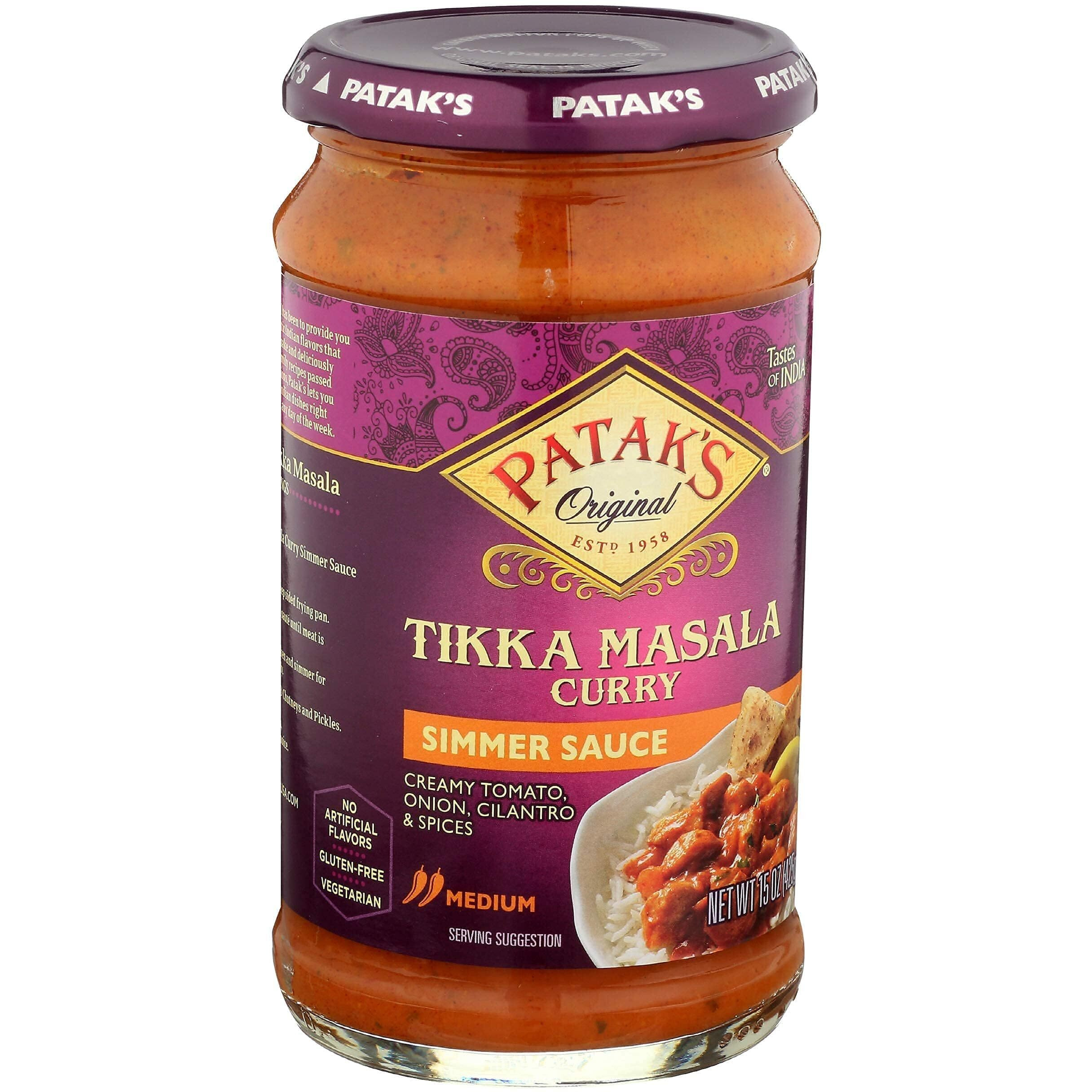 Patak's Tikka Masala Simmer Sauce - 15 Oz (Pack Of 3) - With Creamy Tomato, Onion, Cilantro, And Spices, No Artificial Flavors, Gluten Free, Vegetarian Friendly