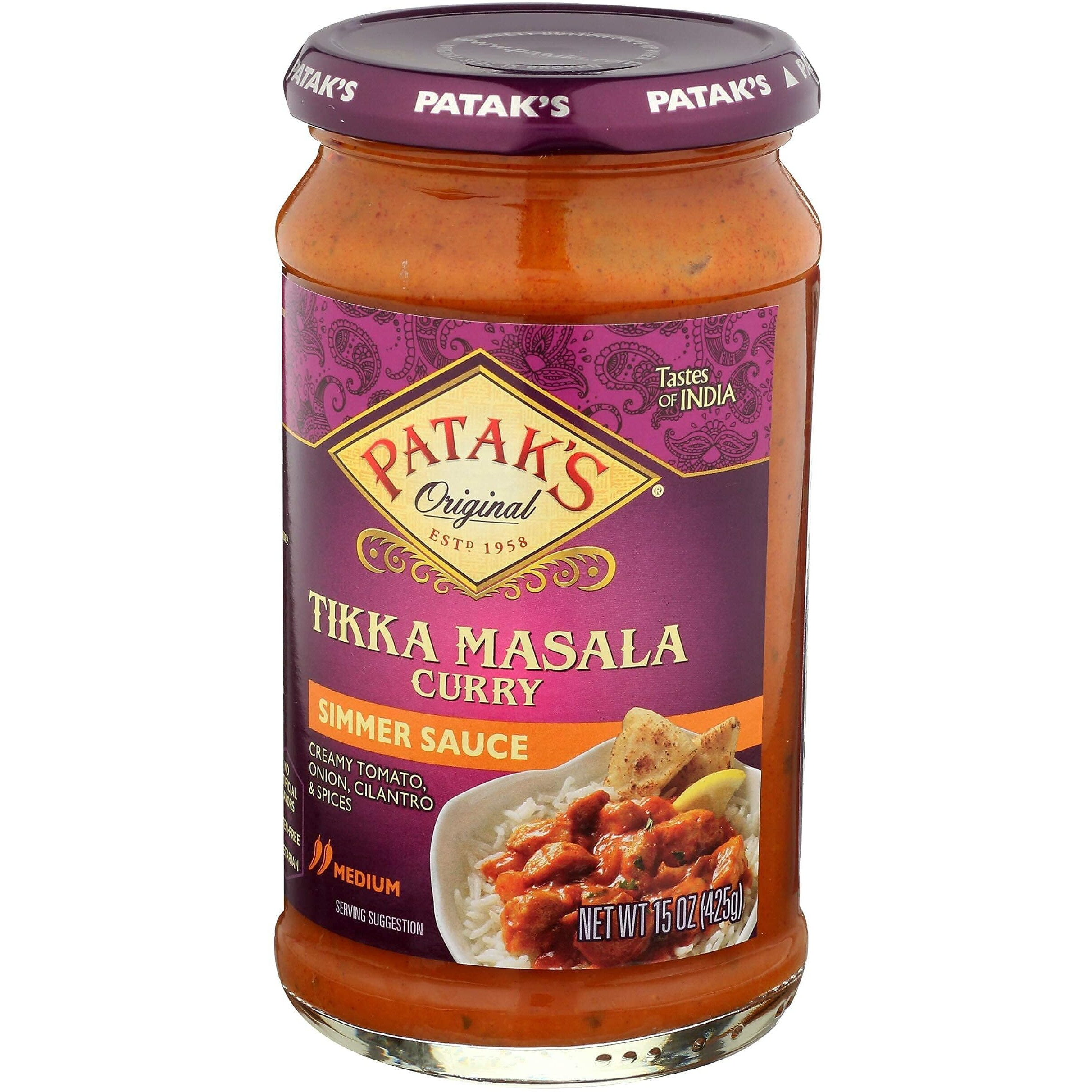 Patak's Tikka Masala Simmer Sauce - 15 Oz (Pack Of 3) - With Creamy Tomato, Onion, Cilantro, And Spices, No Artificial Flavors, Gluten Free, Vegetarian Friendly