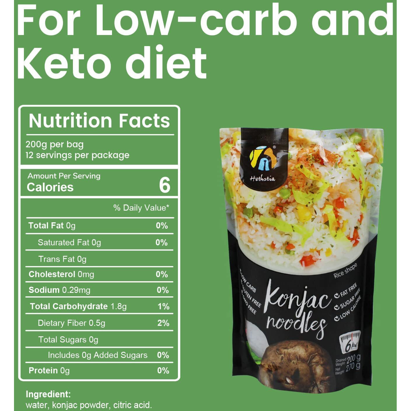 Hethstia Miracle Rice - Konjac Rice Substitute For Low Carb, Keto-Friendly Diet, 57.14 Oz Premium Low Calorie Instant Shirataki Rice, Gluten Free, Vegan, Healthy Food Gifts(6-Pack)