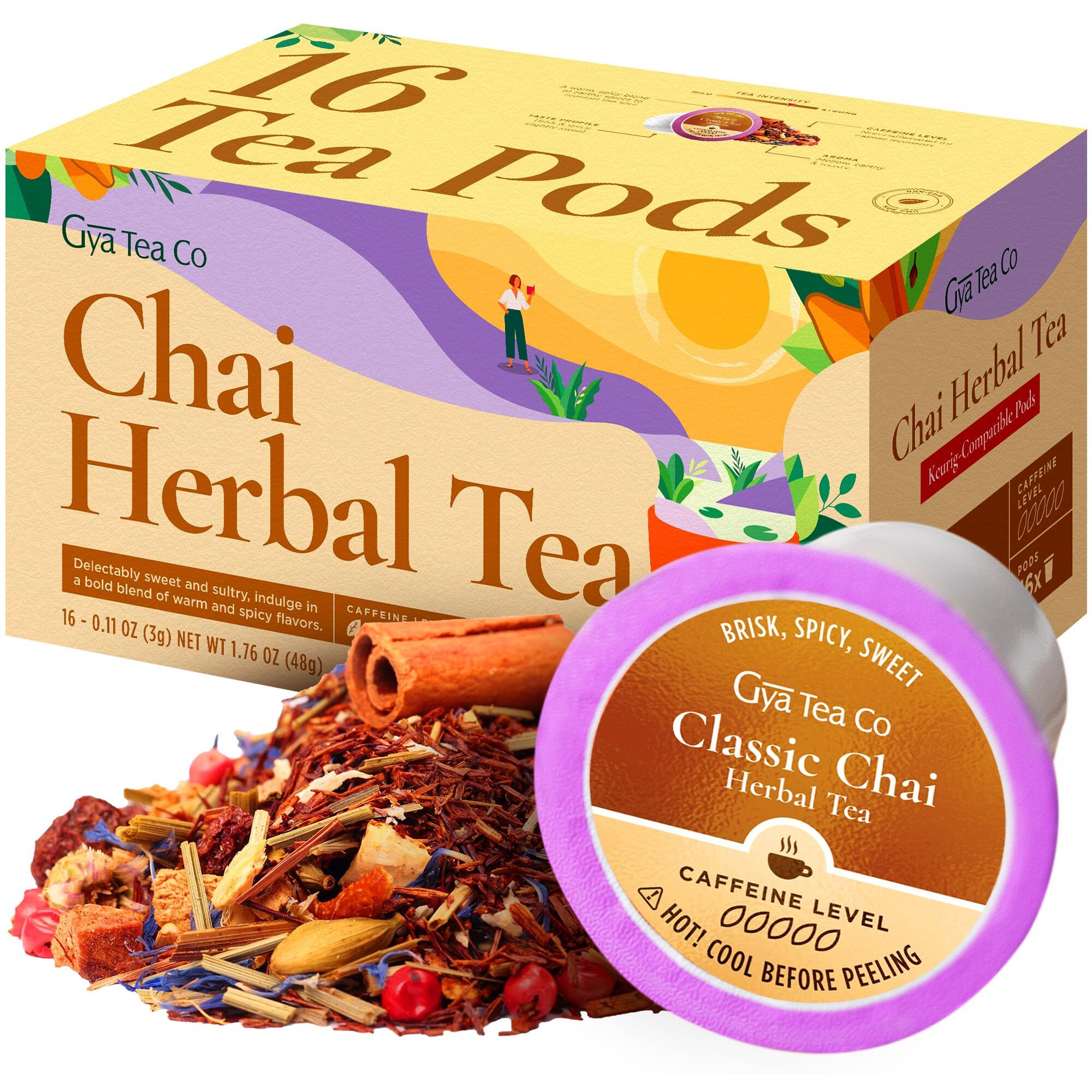 Gya Tea Co Chai Herbal Tea K Cups For Keurig - Caffeine-Free Smooth Tea K Cups - Kickstart The Day With Tea Pods For Keurig - Finest Herbal Tea K Cup Tea Pods For Keurig 2.0 Tea Gifts For Tea Lovers