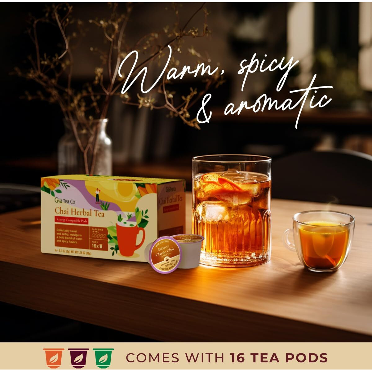 Gya Tea Co Chai Herbal Tea K Cups For Keurig - Caffeine-Free Smooth Tea K Cups - Kickstart The Day With Tea Pods For Keurig - Finest Herbal Tea K Cup Tea Pods For Keurig 2.0 Tea Gifts For Tea Lovers