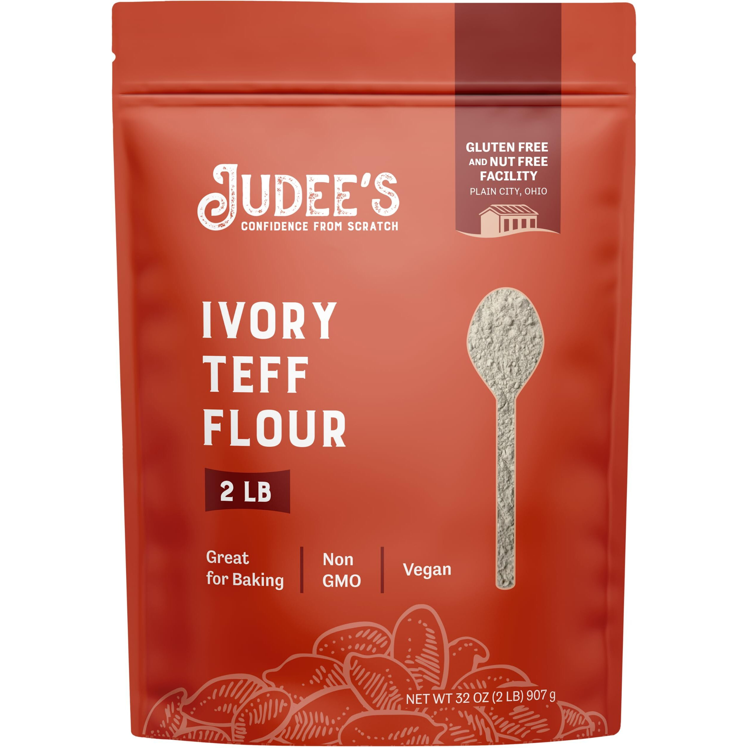 Judee's Ivory Teff Flour 2 Lb - Non-Gmo, Vegan, Made In Usa - Resistant Starch - Great For Making Quick Teff Bread, Injera, Muffins, Pancakes, And Cookies - Gluten-Free And Nut-Free