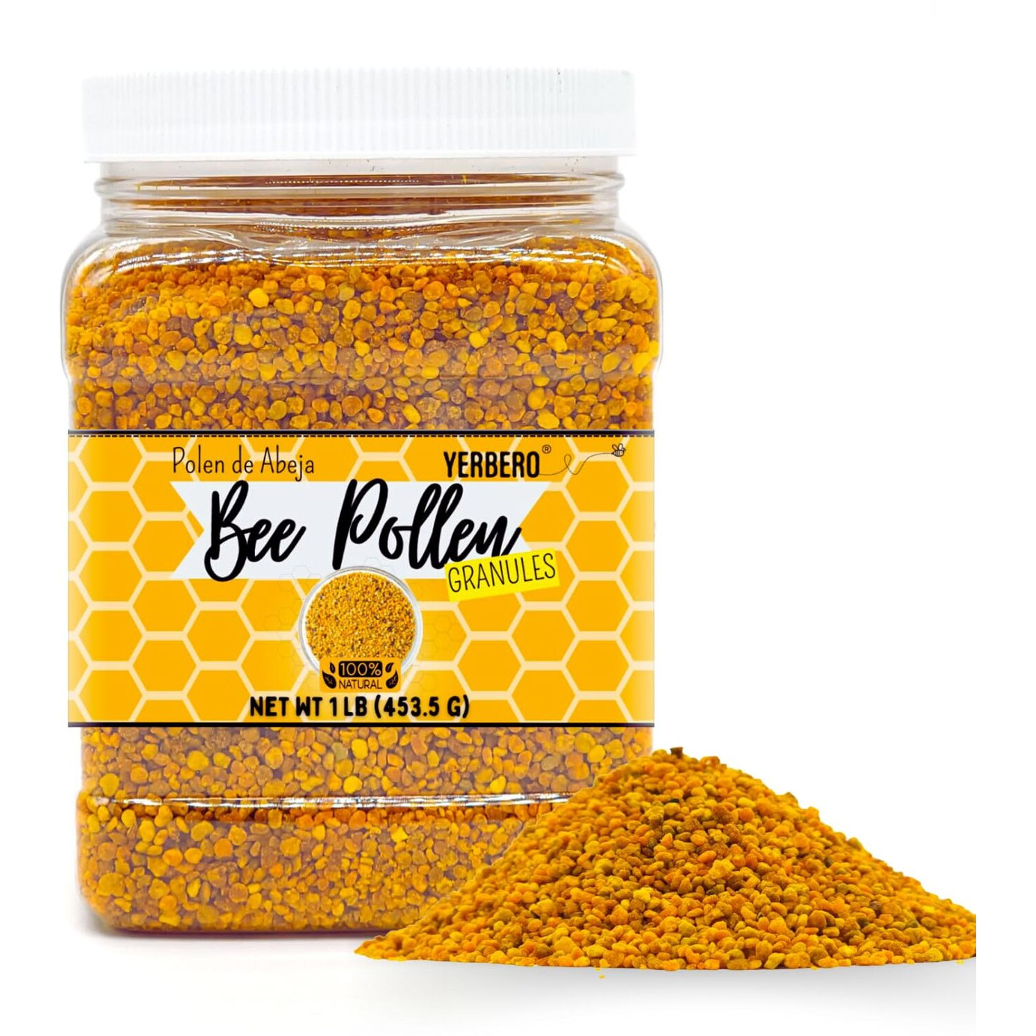Yerbero - Premium Bee Pollen Granules 1 Lb (16Oz) | 100% Natural Pure Honey Bee Pollen Raw Sweet Rich Flavor | Polen De Abeja 100% Natural