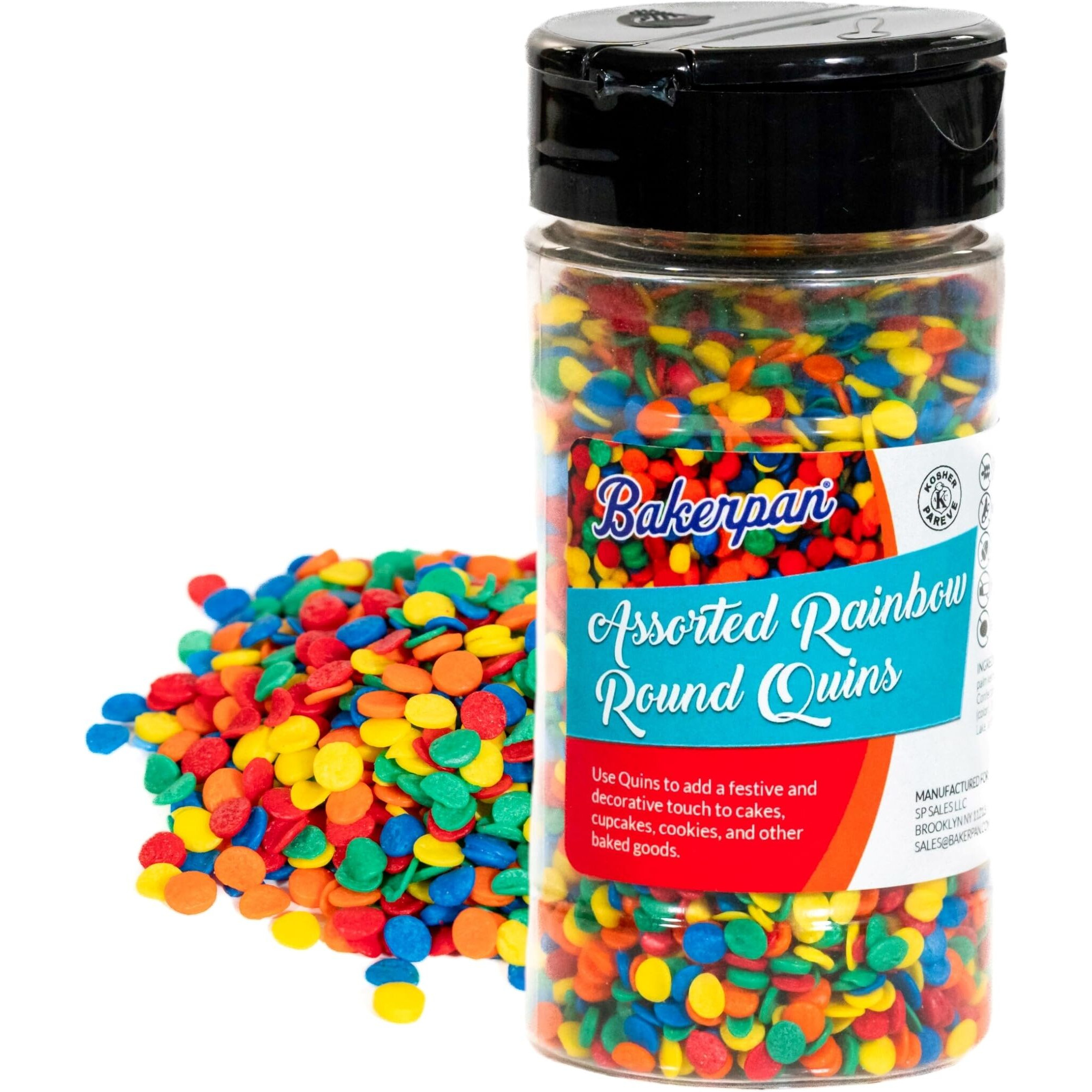 Bakerpan Quins Sprinkles For Cake Decorating - Rainbow Sprinkles 4 Ounces - Rainbow Edible Confetti Sprinkles For Cupcakes, Ice Cream, Cookies, Cakes (Made In Usa)