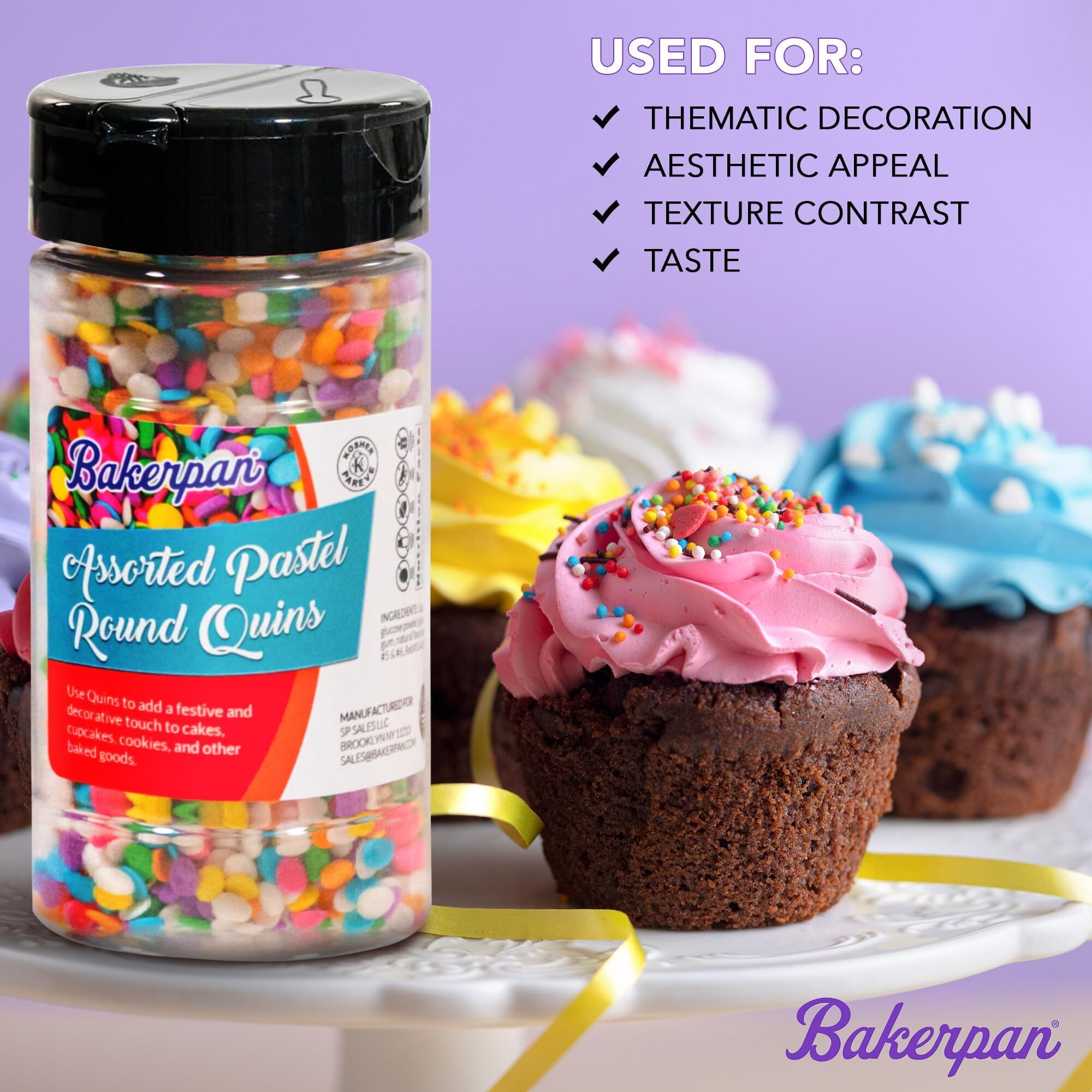 Bakerpan Quins Sprinkles For Cake Decorating - Rainbow Sprinkles 4 Ounces - Rainbow Edible Confetti Sprinkles For Cupcakes, Ice Cream, Cookies, Cakes (Made In Usa)