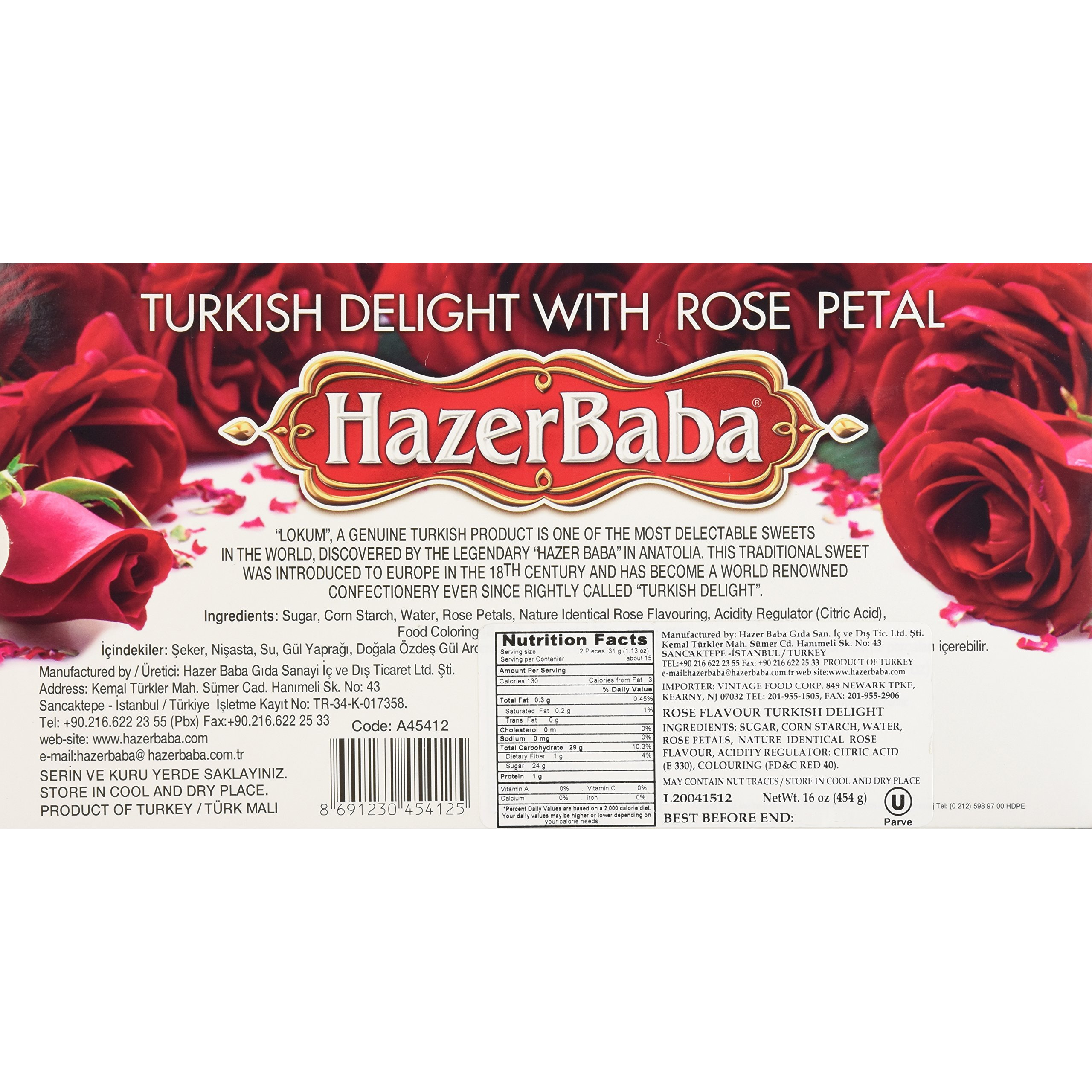 Hazerbaba Turkish Delight With Rose - 1Lb
