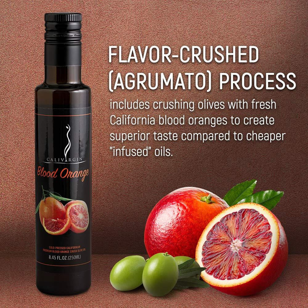 Calivirgin Blood Orange Olive Oil - Blood Orange Infused Extra Virgin Olive Oil - Cold Pressed Olive Oil - Blood Orange Flavored Olive Oil - No Preservatives, Organically Grown Olives - 250Ml
