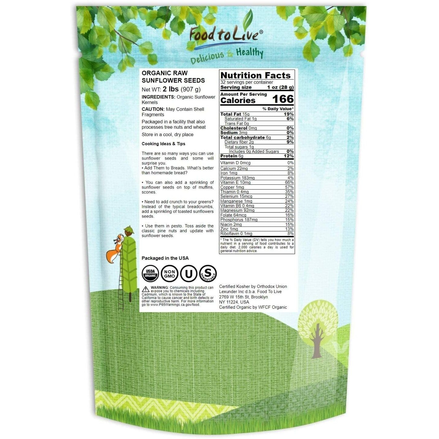 Food To Live - Organic Sunflower Seeds, 2 Pounds - Hulled, Raw, Non-Gmo, Dried Kernels, Unsalted, Kosher, Vegan, Keto, Paleo, Sirtfood, Bulk