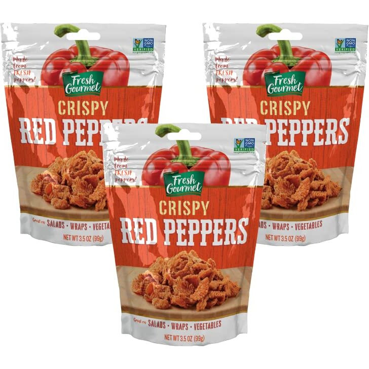 Fresh Gourmet Crispy Red Peppers Crunchy Snack And Salad Topper 3.5 Ounce (Pack Of 3)