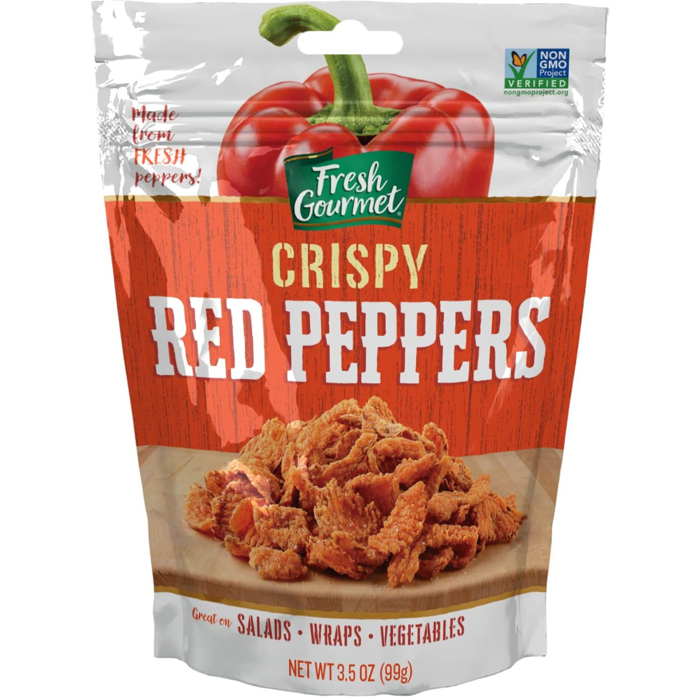 Fresh Gourmet Crispy Red Peppers Crunchy Snack And Salad Topper 3.5 Ounce (Pack Of 3)