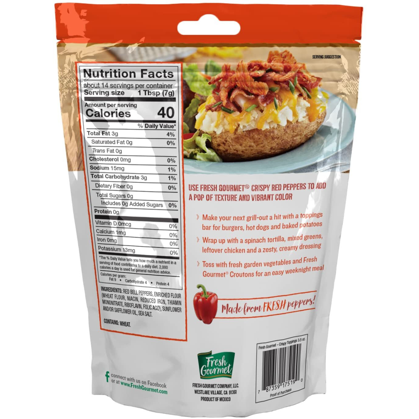 Fresh Gourmet Crispy Red Peppers Crunchy Snack And Salad Topper 3.5 Ounce (Pack Of 3)