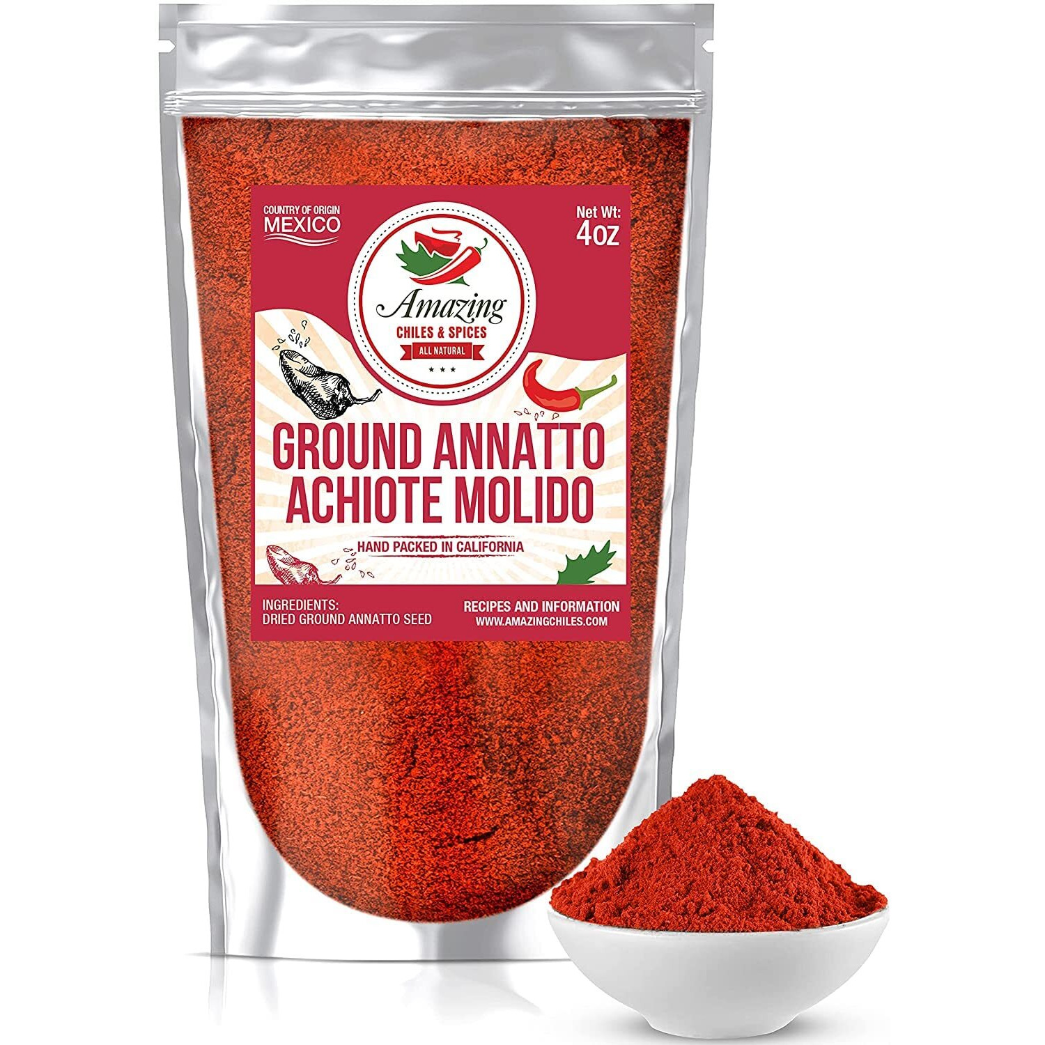 Achiote Powder - Ground Annatto Seeds 8Oz Great For Adding Color And Mild Flavor In Soup, Stews, Meats And Mexican Recipes