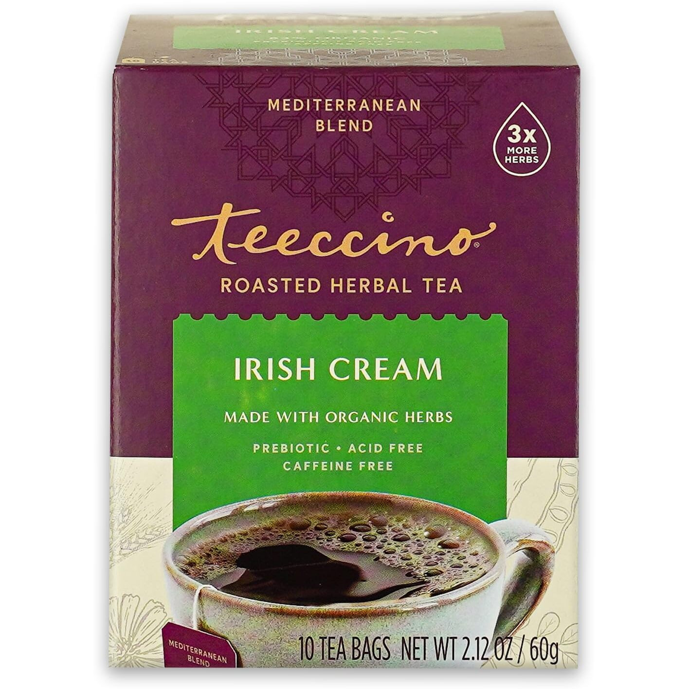 Teeccino Irish Cream Herbal Tea, Rich & Roasted Herbal Tea Thats Caffeine Free & Prebiotic For Natural Energy, 10 Tea Bags