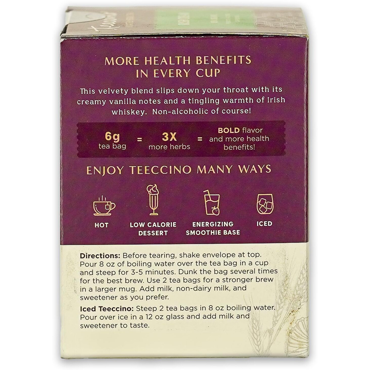 Teeccino Irish Cream Herbal Tea, Rich & Roasted Herbal Tea Thats Caffeine Free & Prebiotic For Natural Energy, 10 Tea Bags