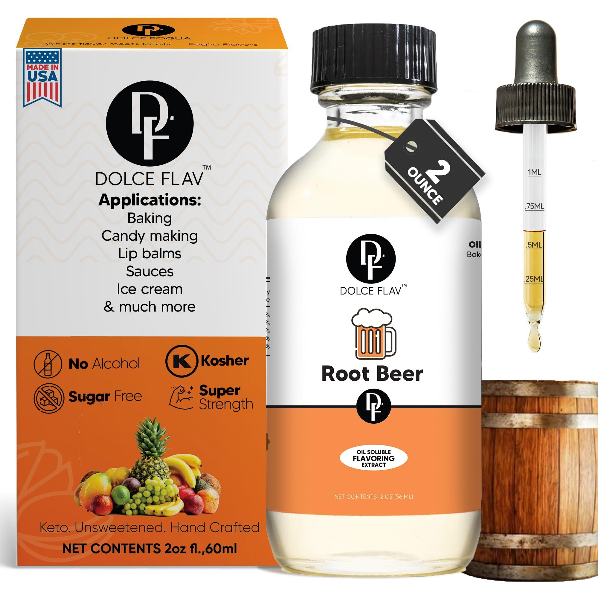 Dolce Flav Root Beer Extract - 2 Ounce Oil-Soluble Multipurpose Flavoring Ideal For Candy Making, Baking, Lip Balm, And Ice Cream - Perfect Kitchen Gift For Holidays