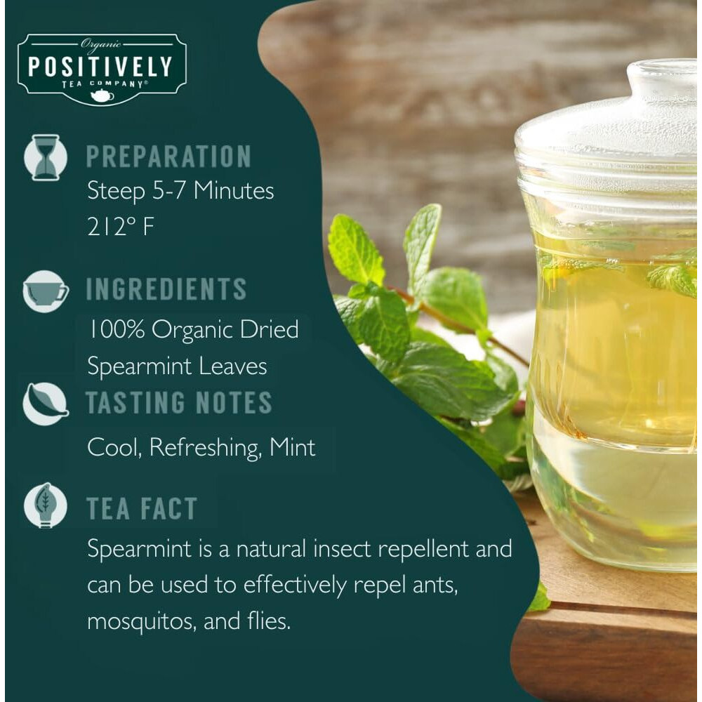 Organic Positively Tea Company, Spearmint Leaf Herbal Tea Bags, 20 Count