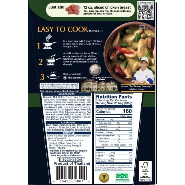 Green Curry Sauce Blue Elephant Premium Royal Thai Cuisine