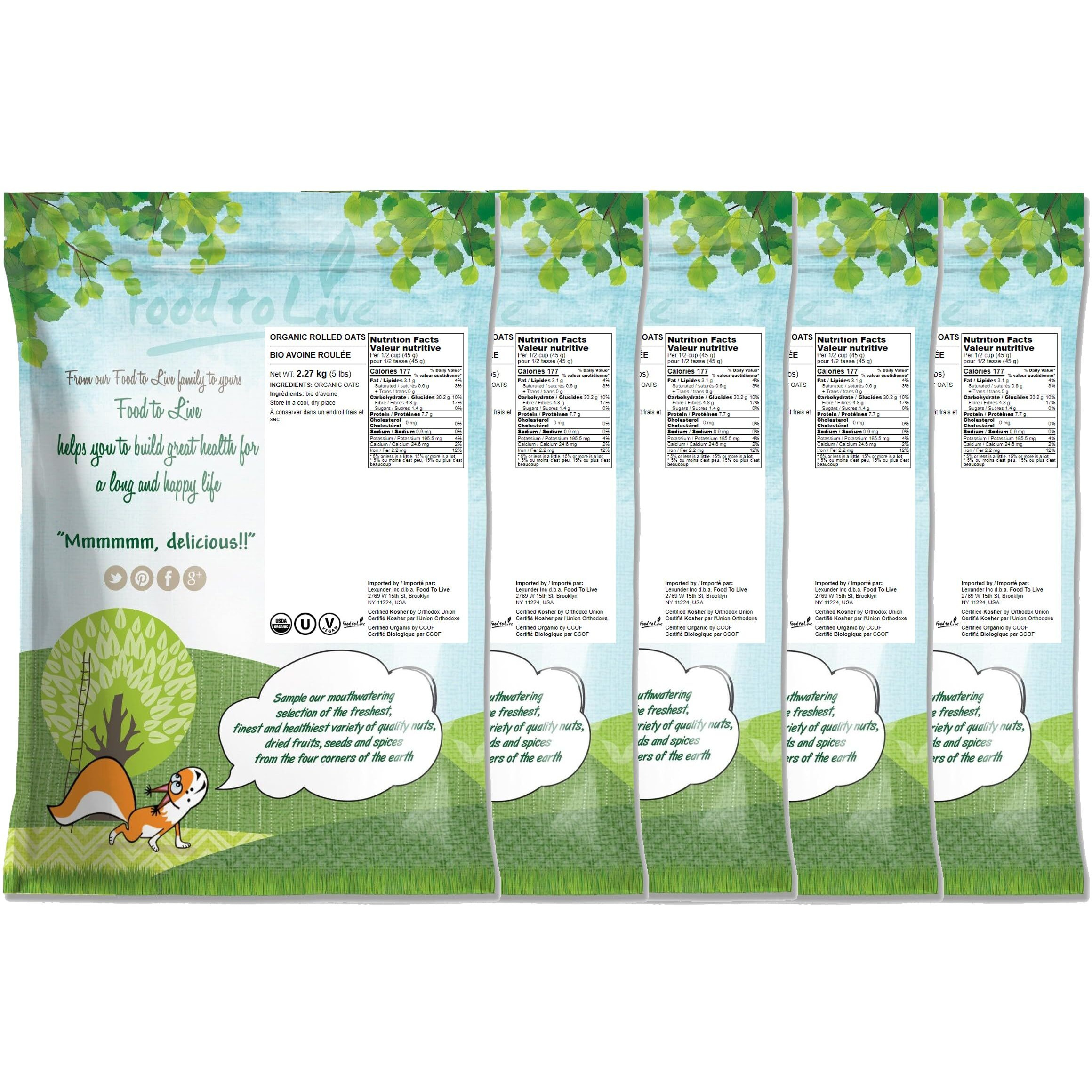 Food To Live Organic Rolled Oats, 25 Pounds - Old-Fashioned, 100% Whole Grain, Non-Gmo, Raw, Kosher, Bulk Oats. Perfect For Morning Oatmeal And Overnight Oats