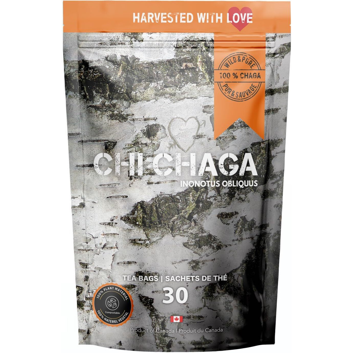 Premium Chaga Mushroom - 30 Tea Bags Of 100% Wild Harvested Canadian Chaga Tea